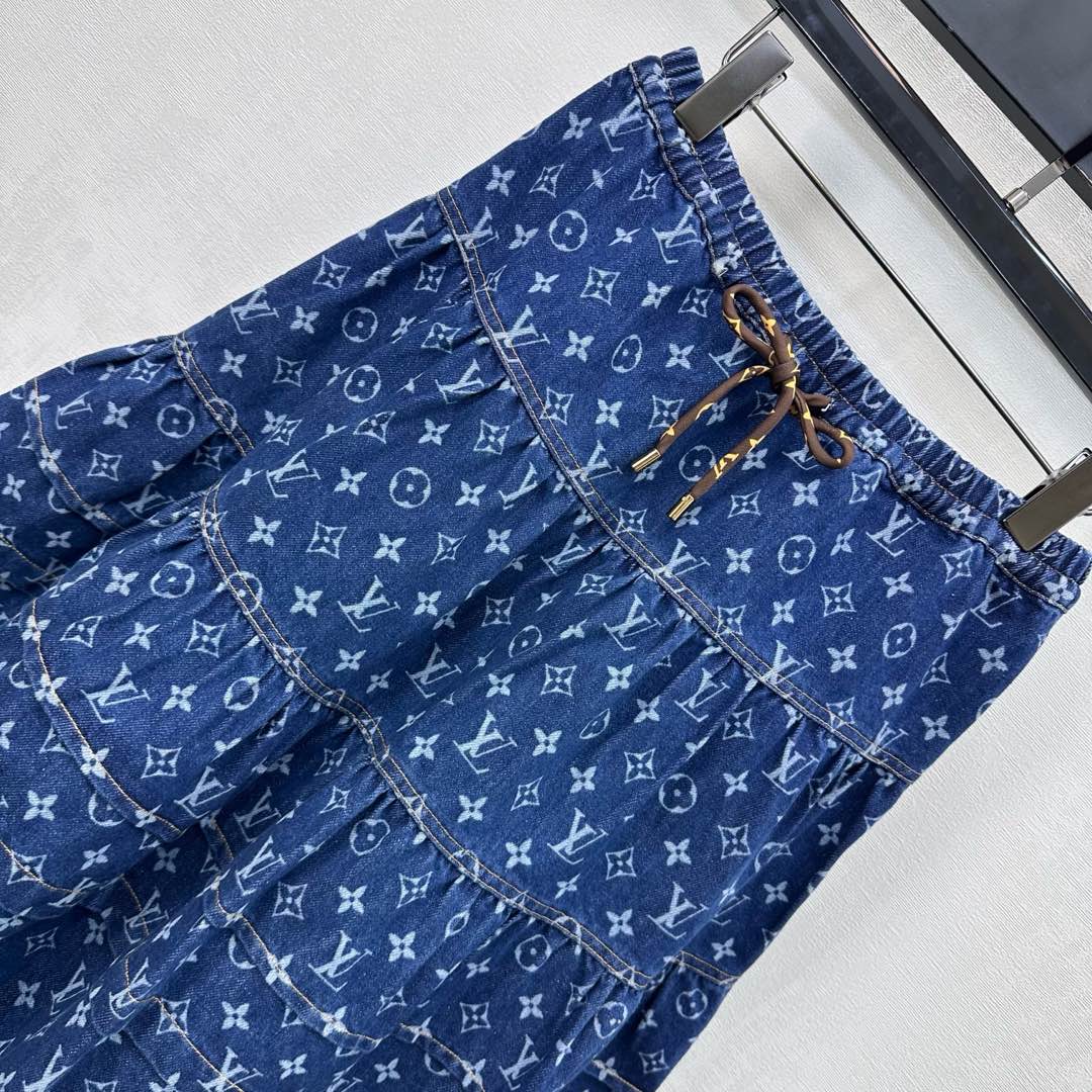 26NEW Drawstring Denim Tiered Skirt