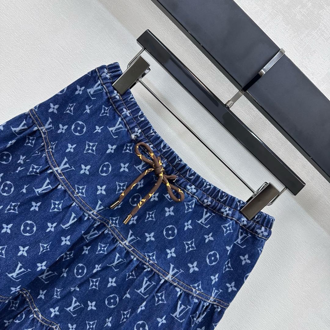 26NEW Drawstring Denim Tiered Skirt