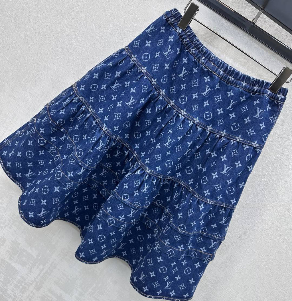 26NEW Drawstring Denim Tiered Skirt