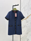 26NEW Color-blocked Trim Round Neck Woven Dress