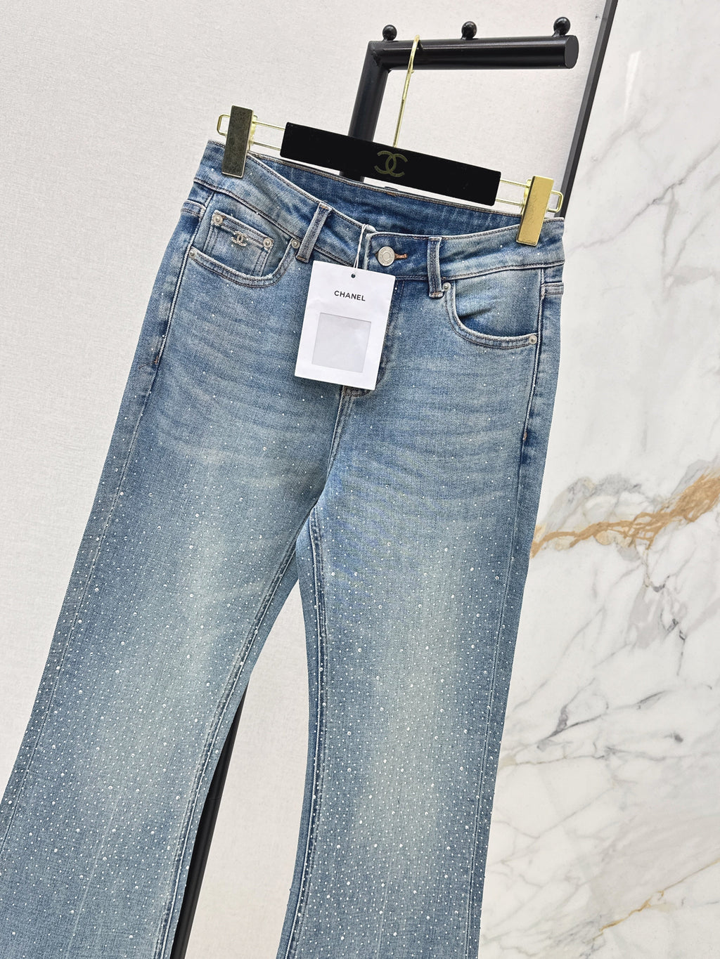 26NEW Double-sided Rhinestone Flared Jeans