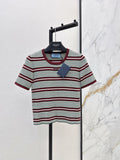 26SS New Letter Embroidered Striped Short-Sleeve Knit Sweater