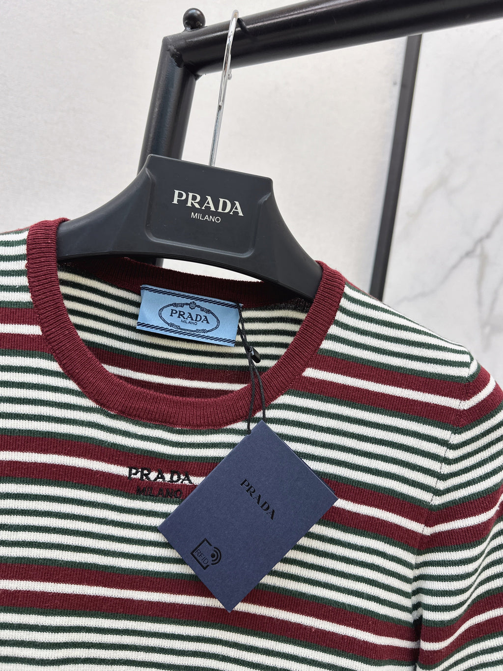26SS New Letter Embroidered Striped Short-Sleeve Knit Sweater
