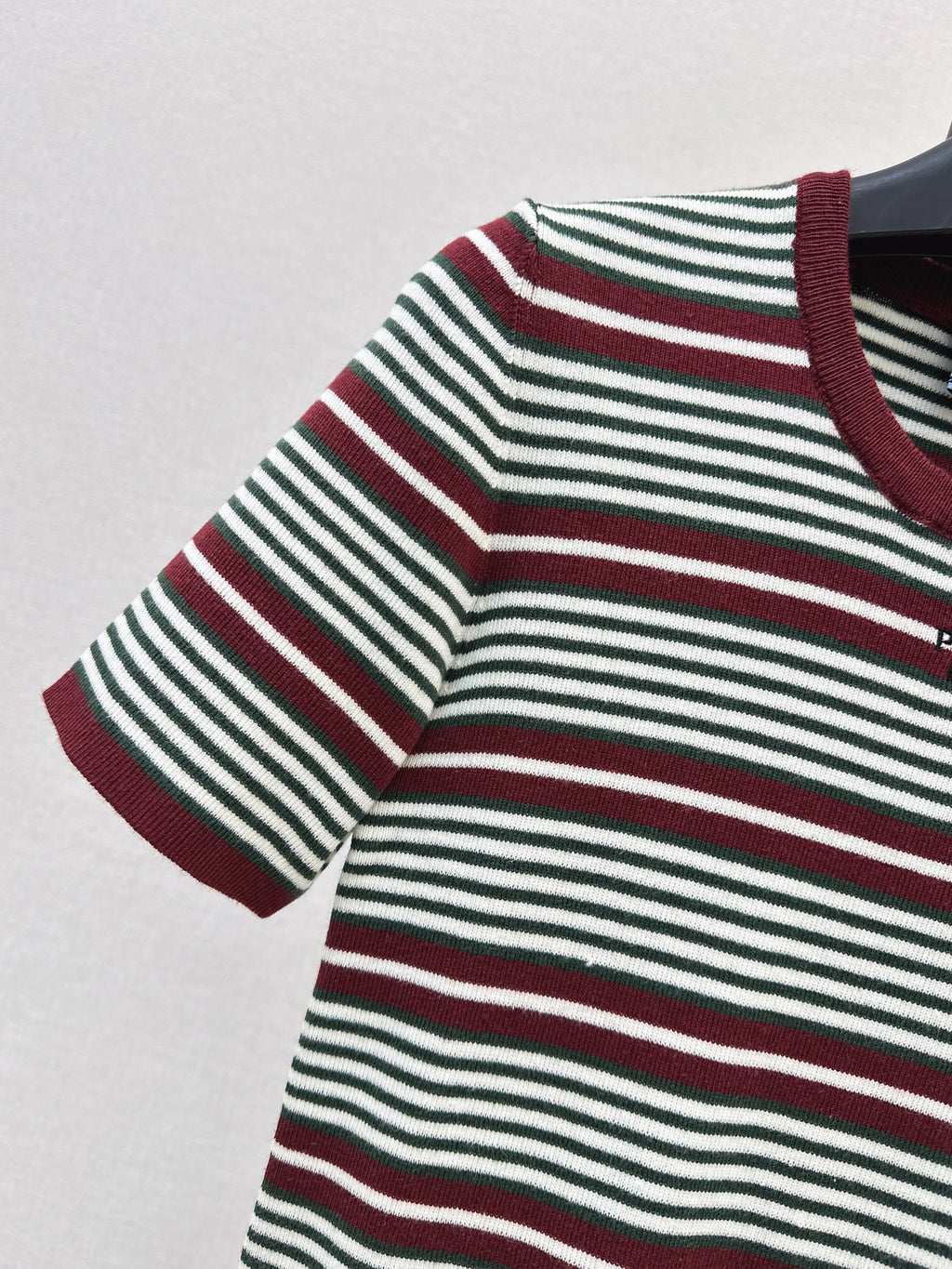 26SS New Letter Embroidered Striped Short-Sleeve Knit Sweater