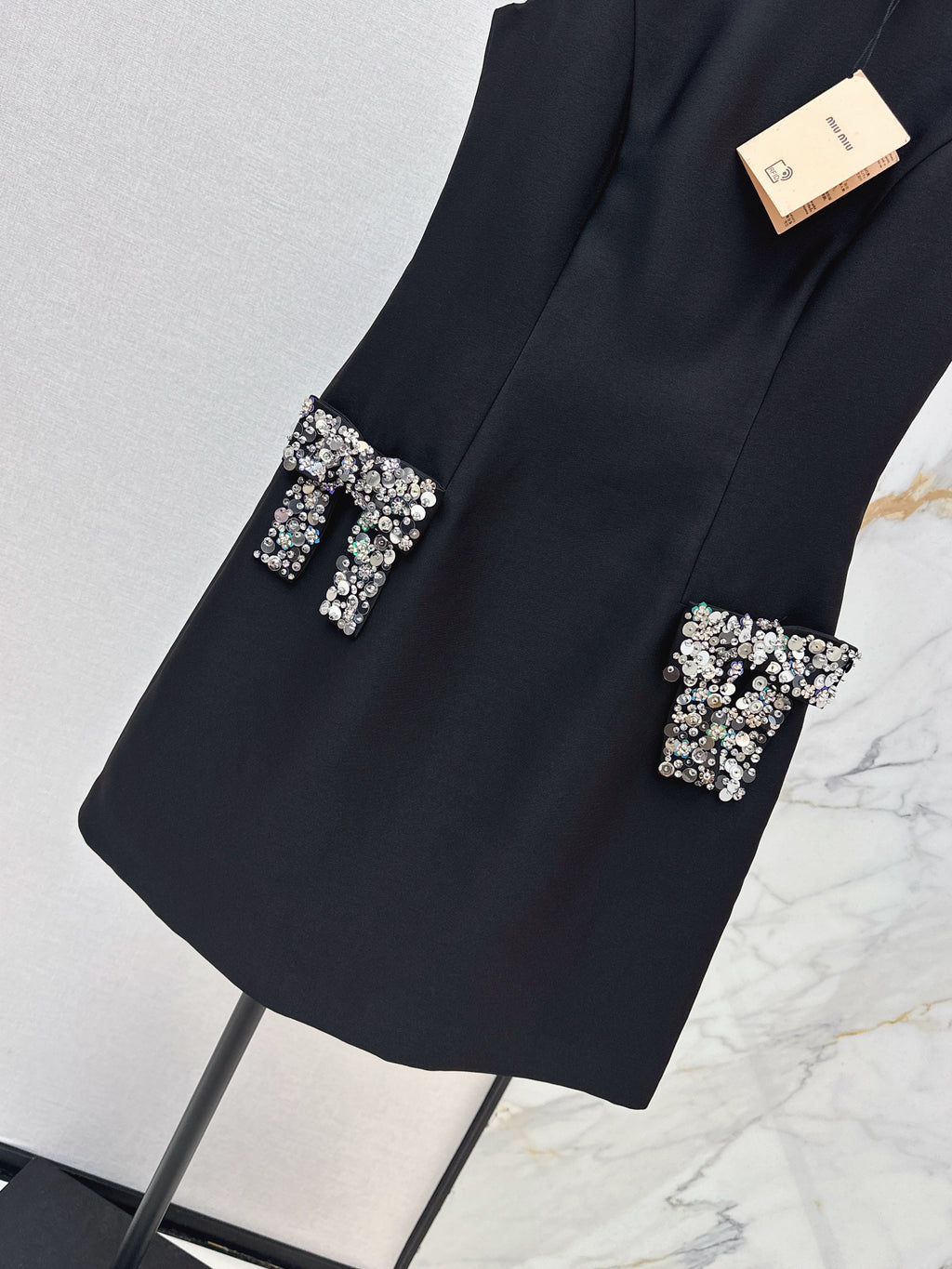 26SS Rhinestone Bow Sleeveless Dress