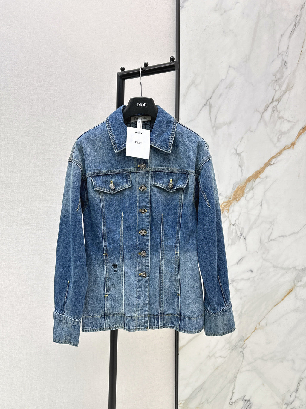 26SS Distressed White Monogram Washed Denim Jacket