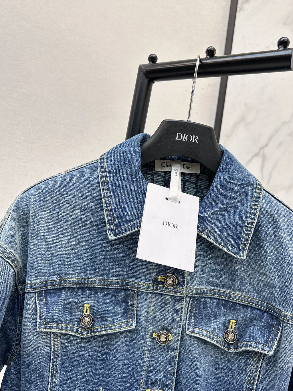 26SS Distressed White Monogram Washed Denim Jacket