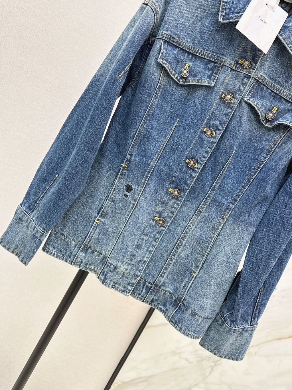 26SS Distressed White Monogram Washed Denim Jacket