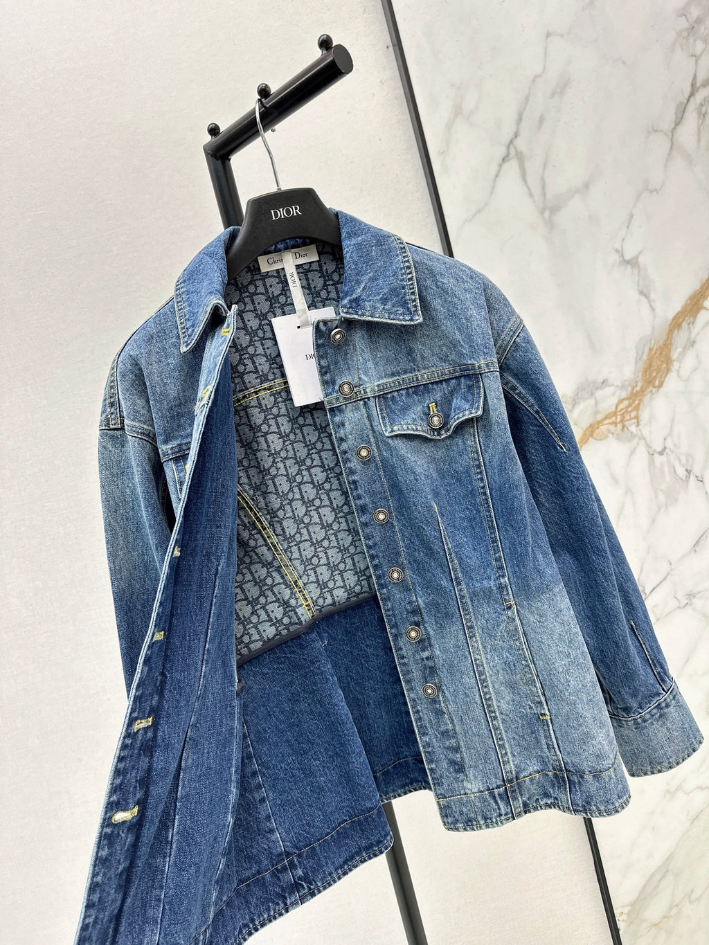 26SS Distressed White Monogram Washed Denim Jacket