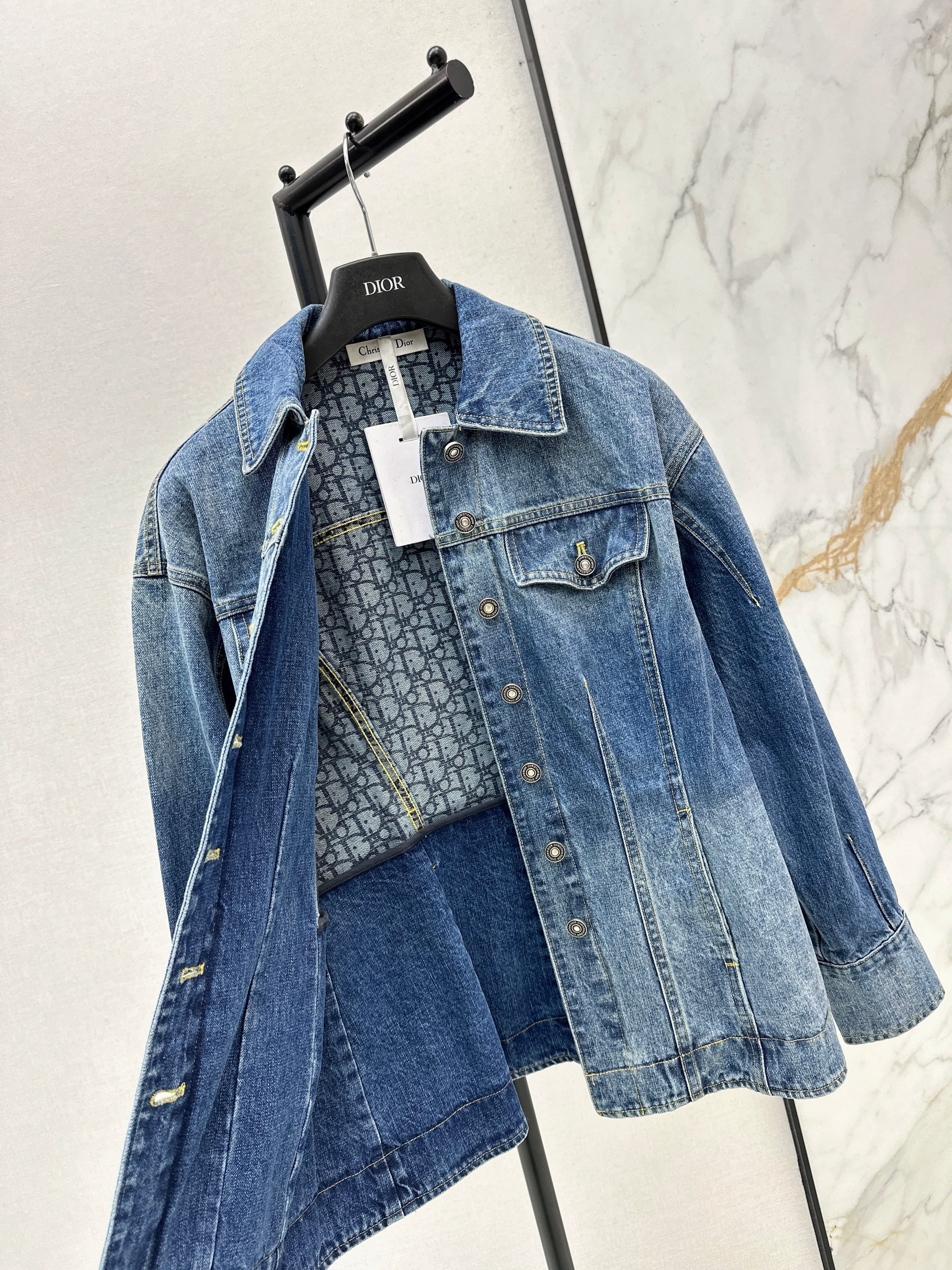 26SS Distressed White Monogram Washed Denim Jacket