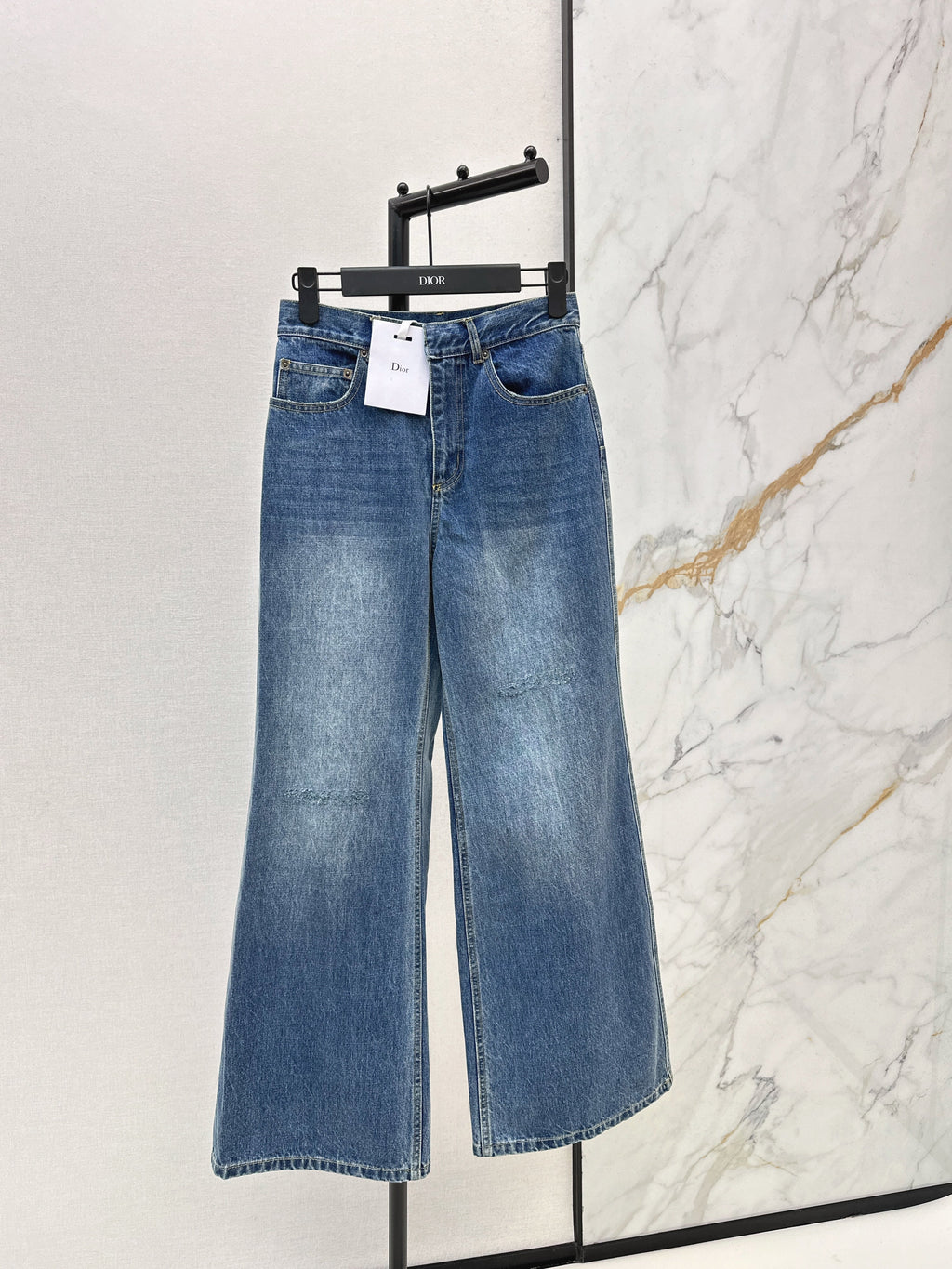 26SS Retro Blue Distressed White Monogram Washed Straight Leg Jeans
