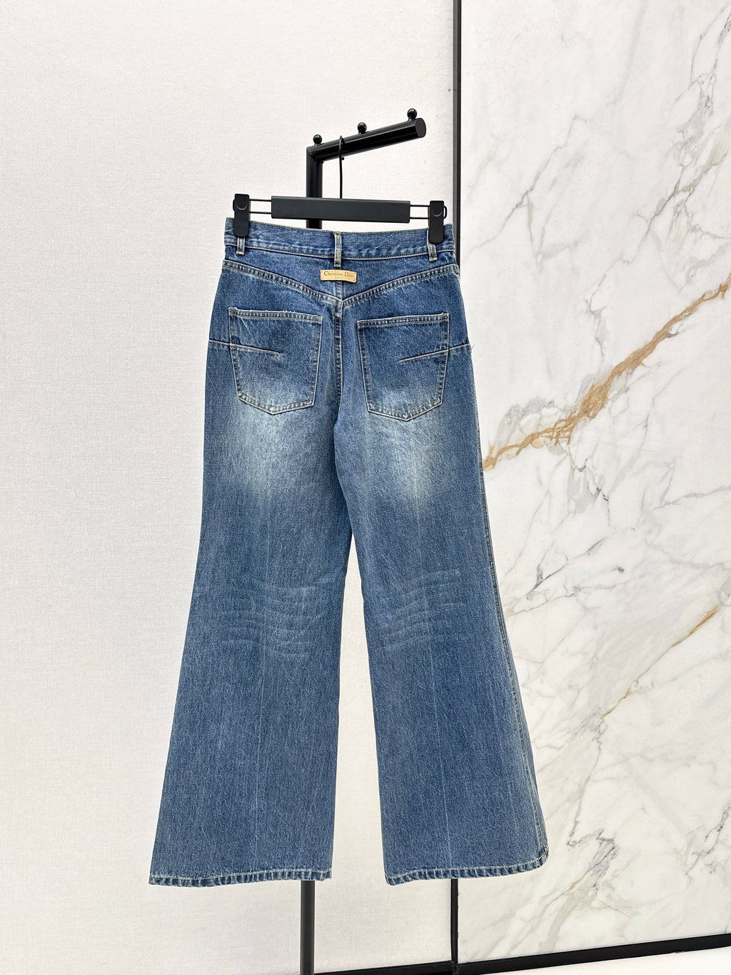 26SS Retro Blue Distressed White Monogram Washed Straight Leg Jeans
