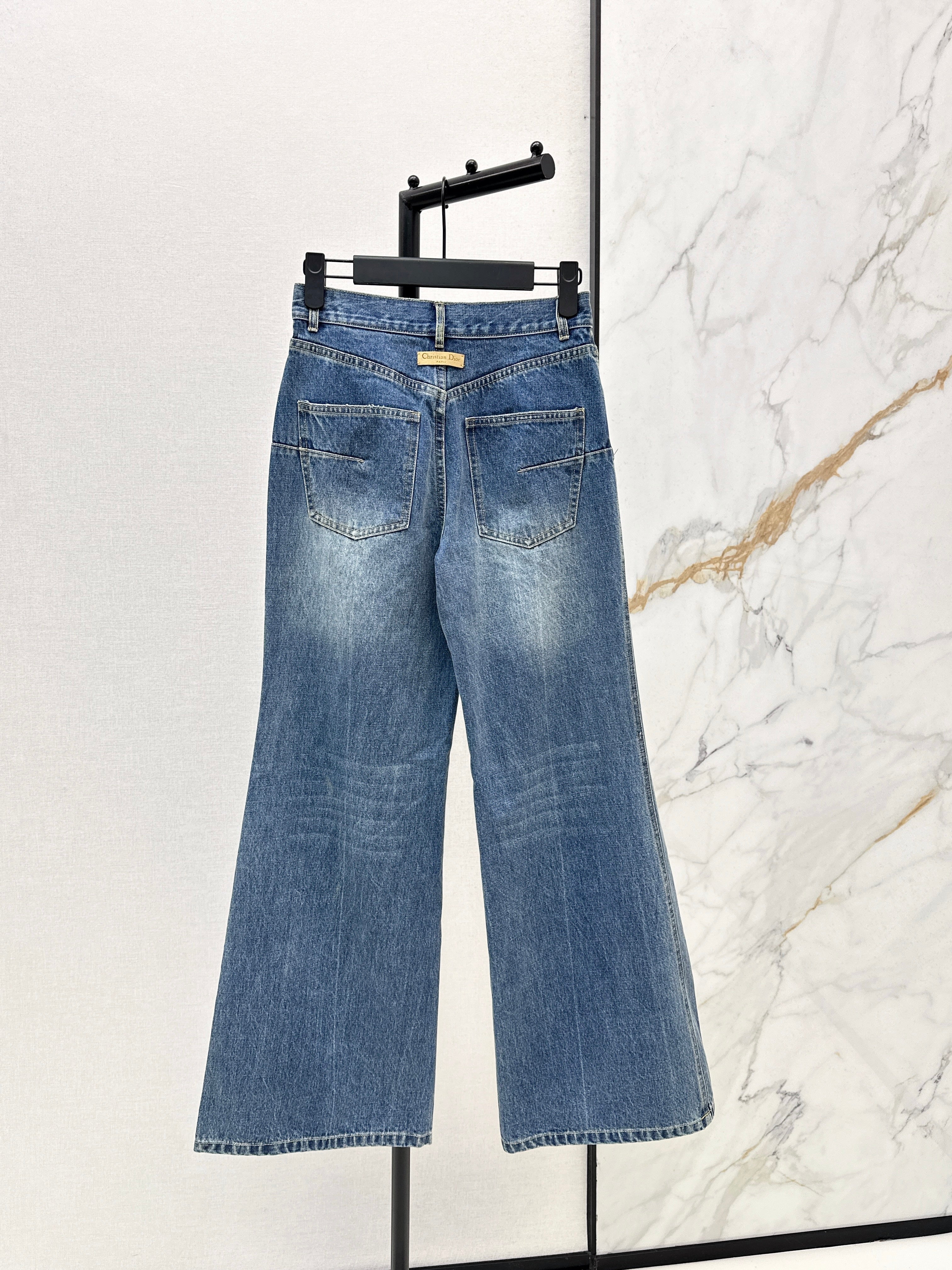 26SS Retro Blue Distressed White Monogram Washed Straight Leg Jeans