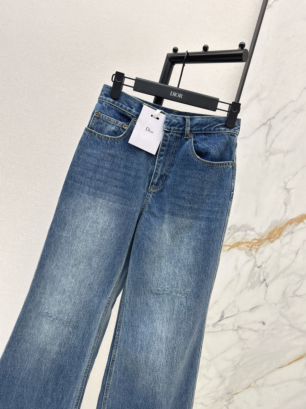 26SS Retro Blue Distressed White Monogram Washed Straight Leg Jeans