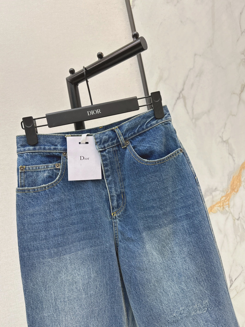 26SS Retro Blue Distressed White Monogram Washed Straight Leg Jeans