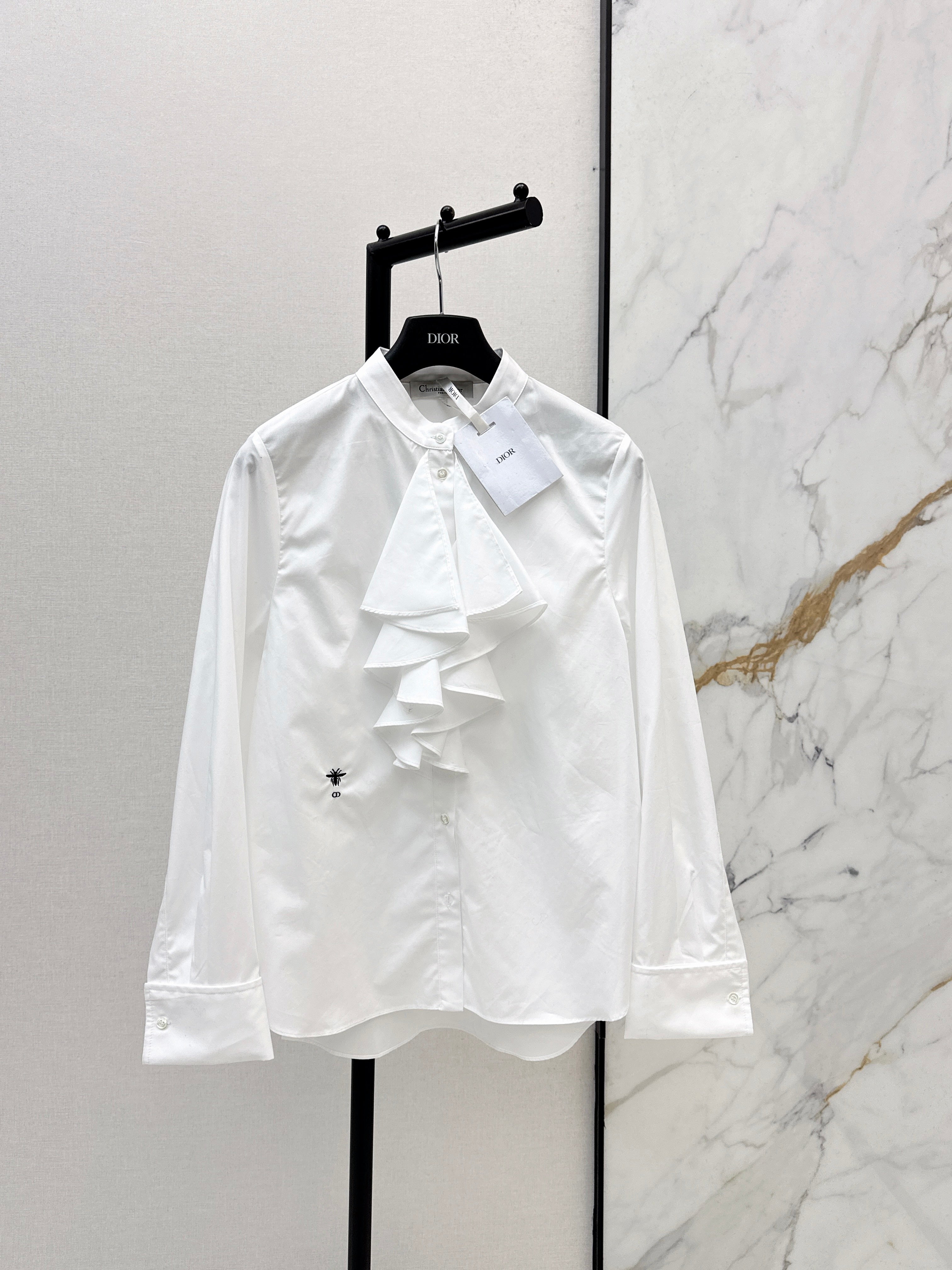 26SS Ruffled Stand Collar Shirt