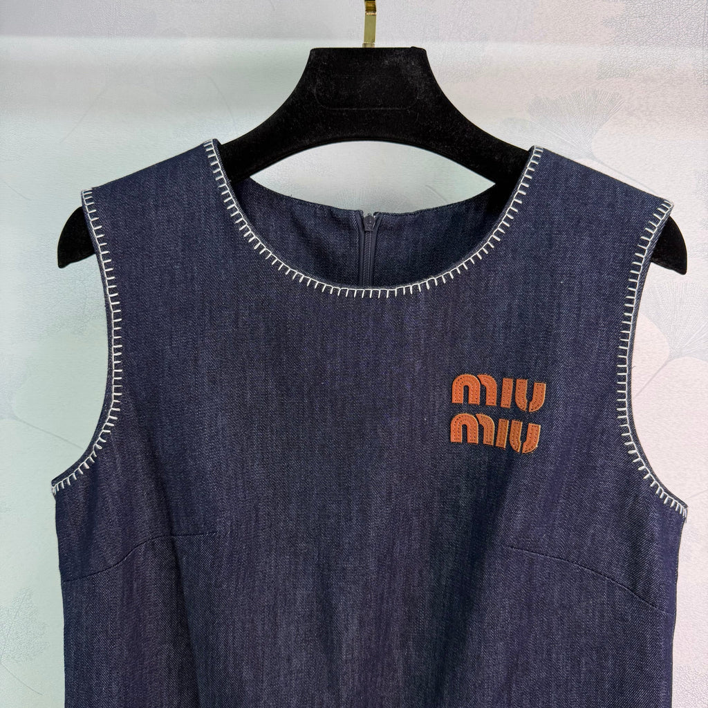 26 New Sleeveless Denim Dress with Ruffled Hem