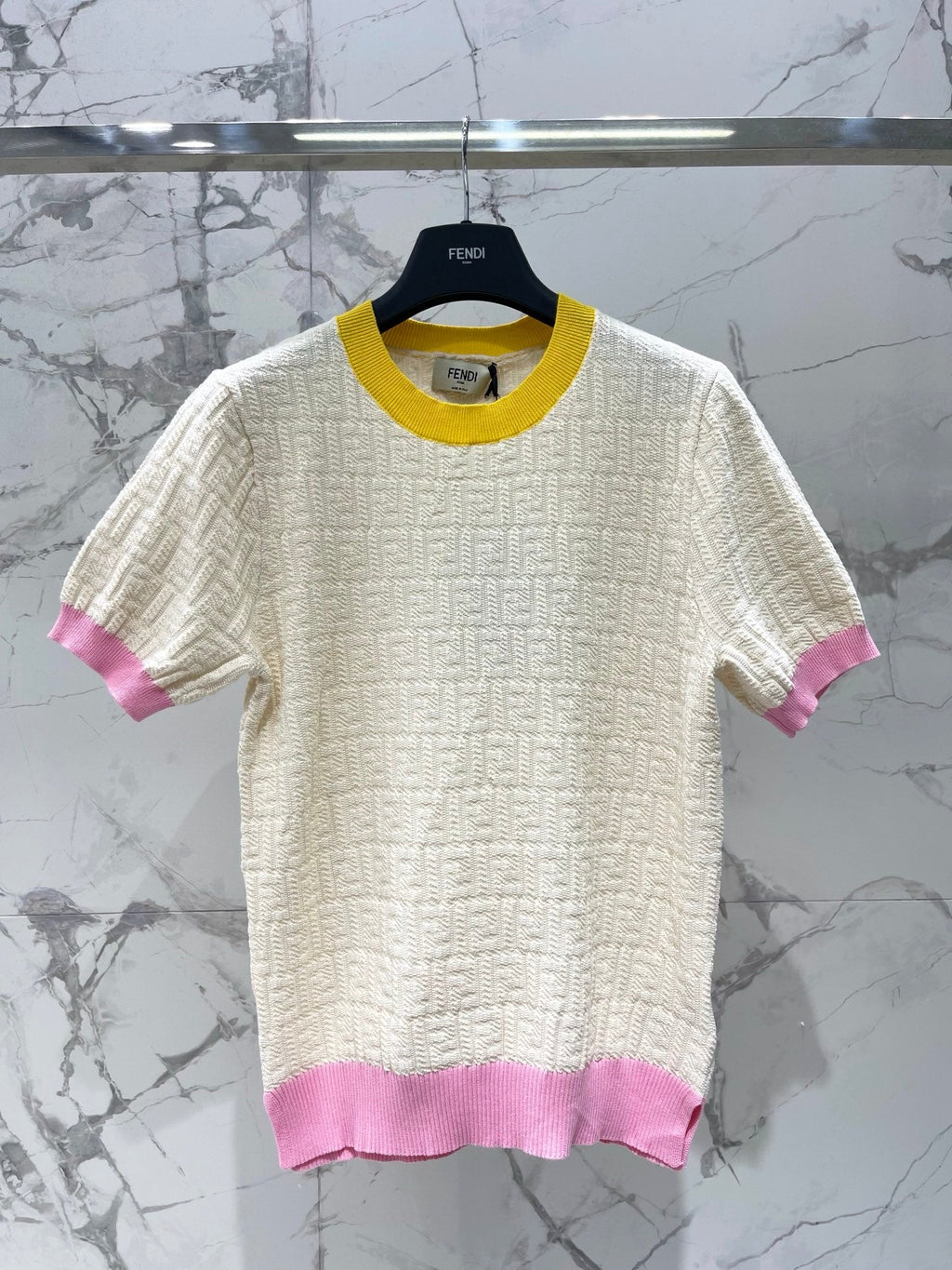 All-over letter print 3D knit top + skirt