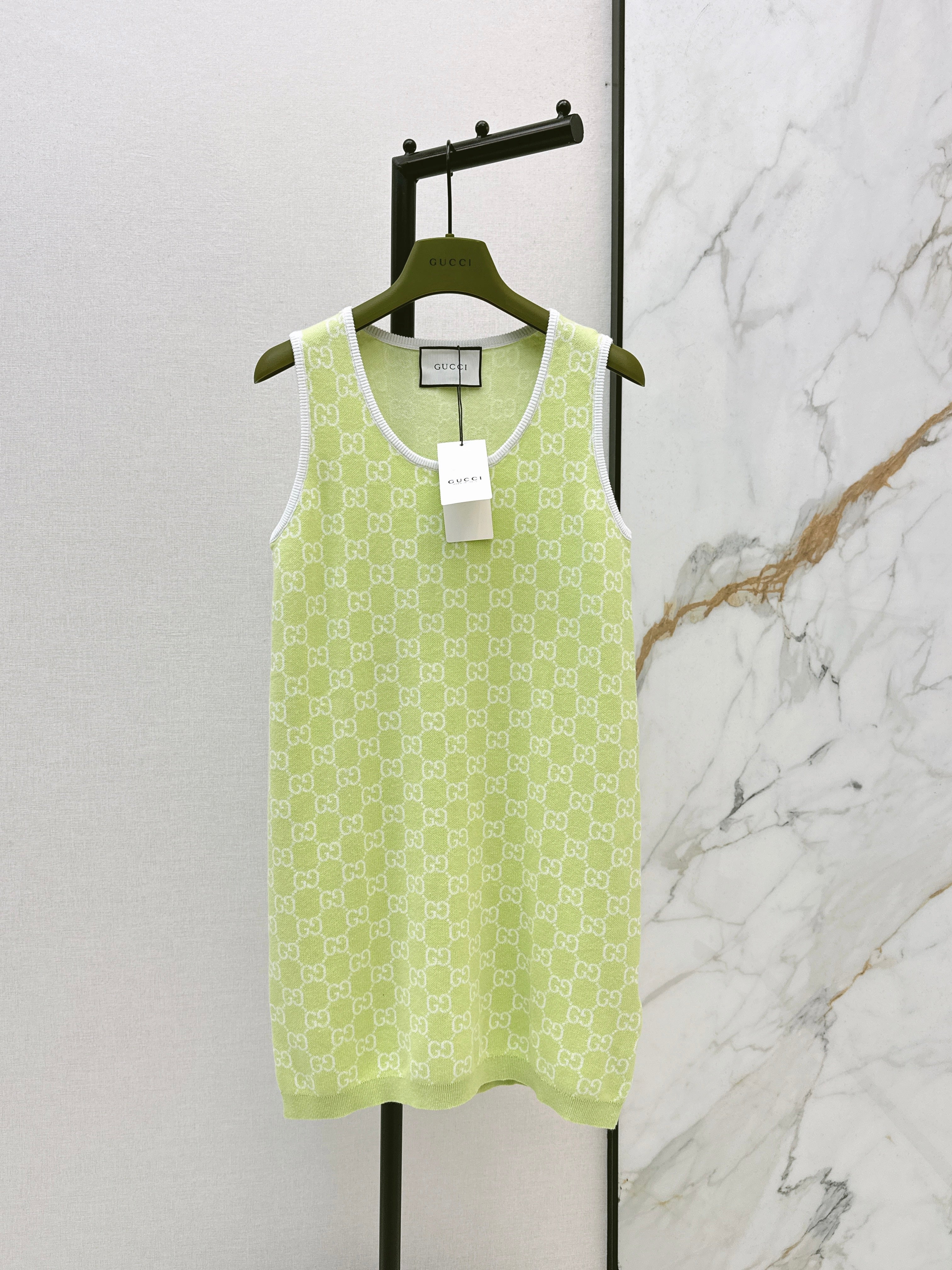 26SS Jacquard Sleeveless Dress in Avocado Green