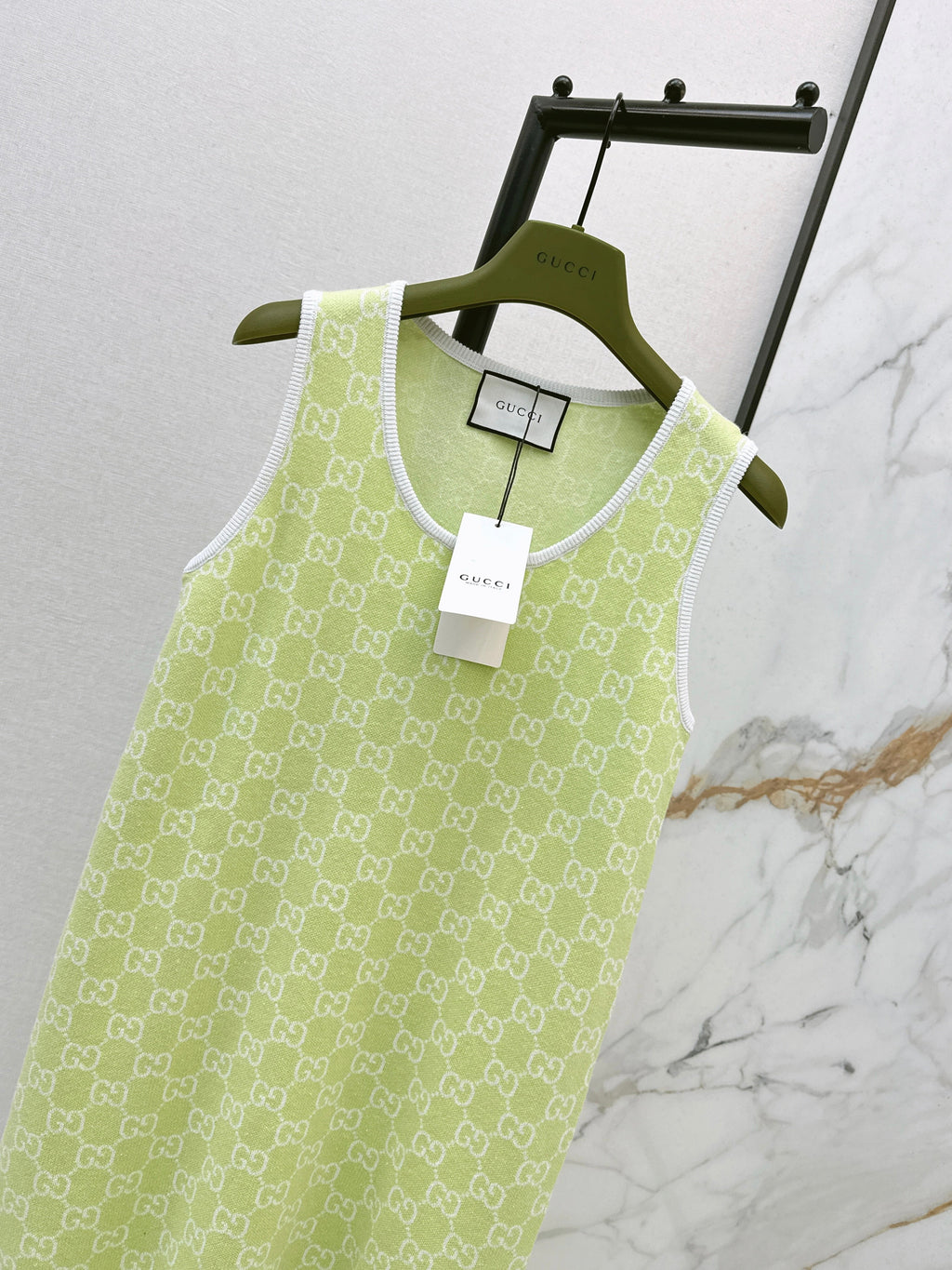 26SS Jacquard Sleeveless Dress in Avocado Green