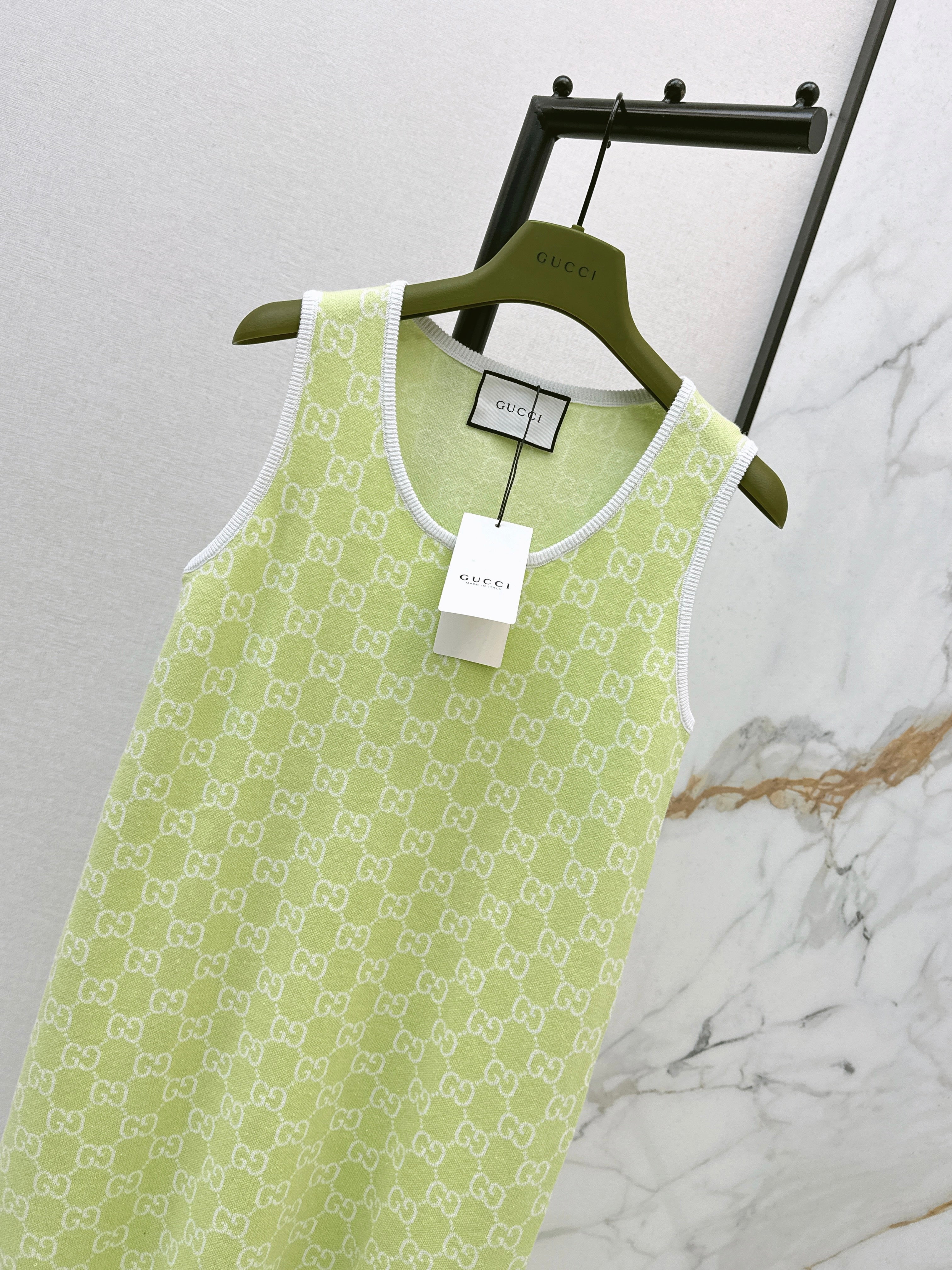 26SS Jacquard Sleeveless Dress in Avocado Green