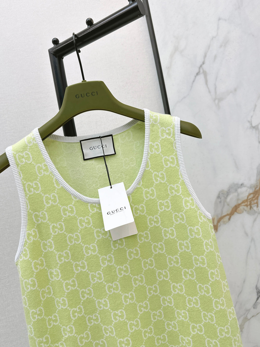 26SS Jacquard Sleeveless Dress in Avocado Green