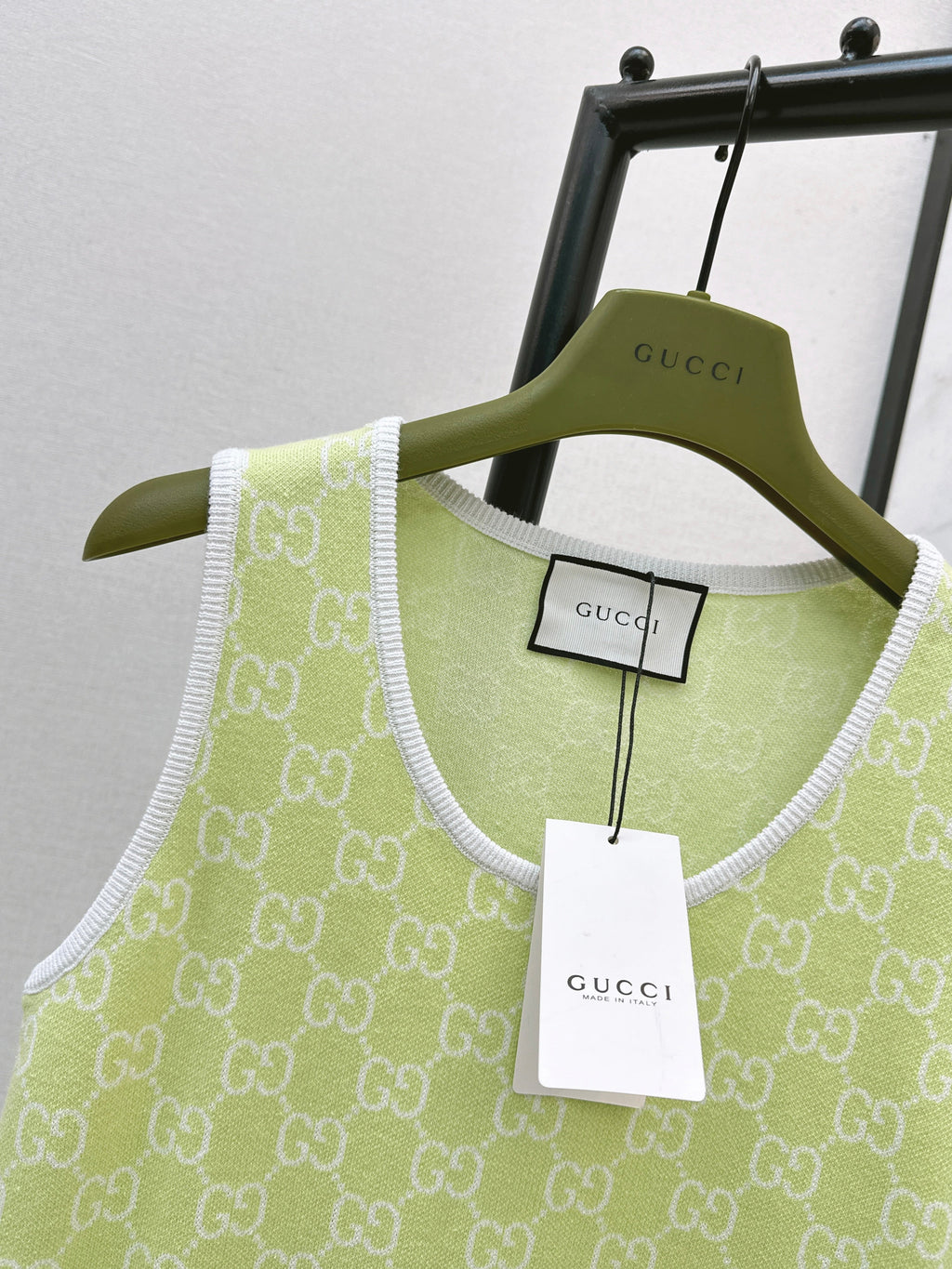 26SS Jacquard Sleeveless Dress in Avocado Green