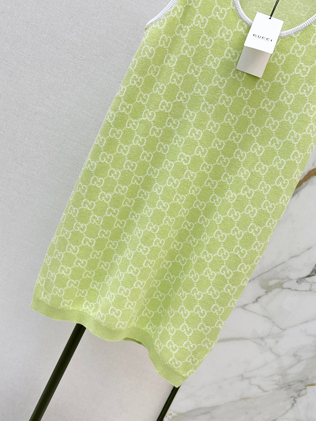 26SS Jacquard Sleeveless Dress in Avocado Green
