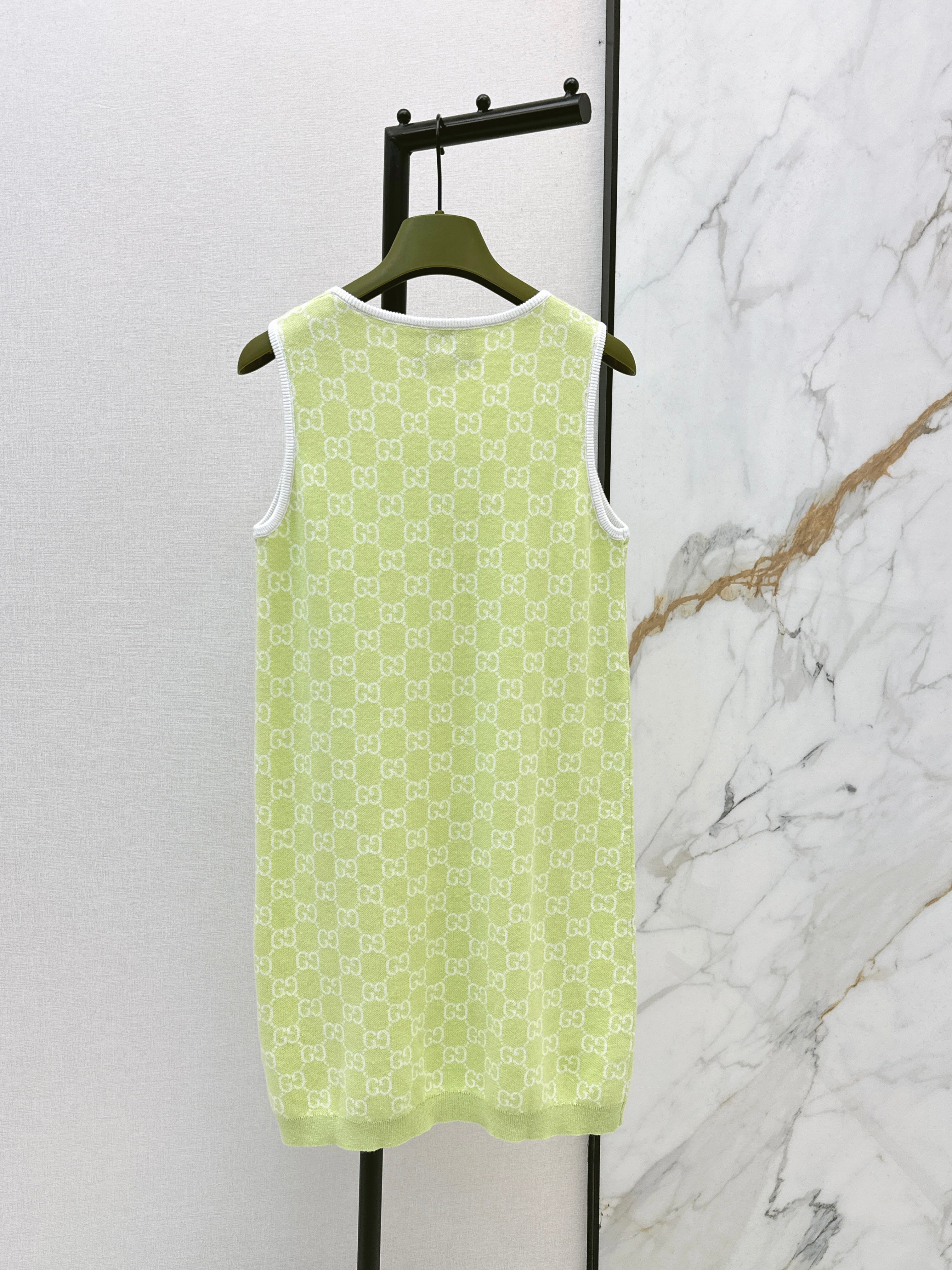 26SS Jacquard Sleeveless Dress in Avocado Green