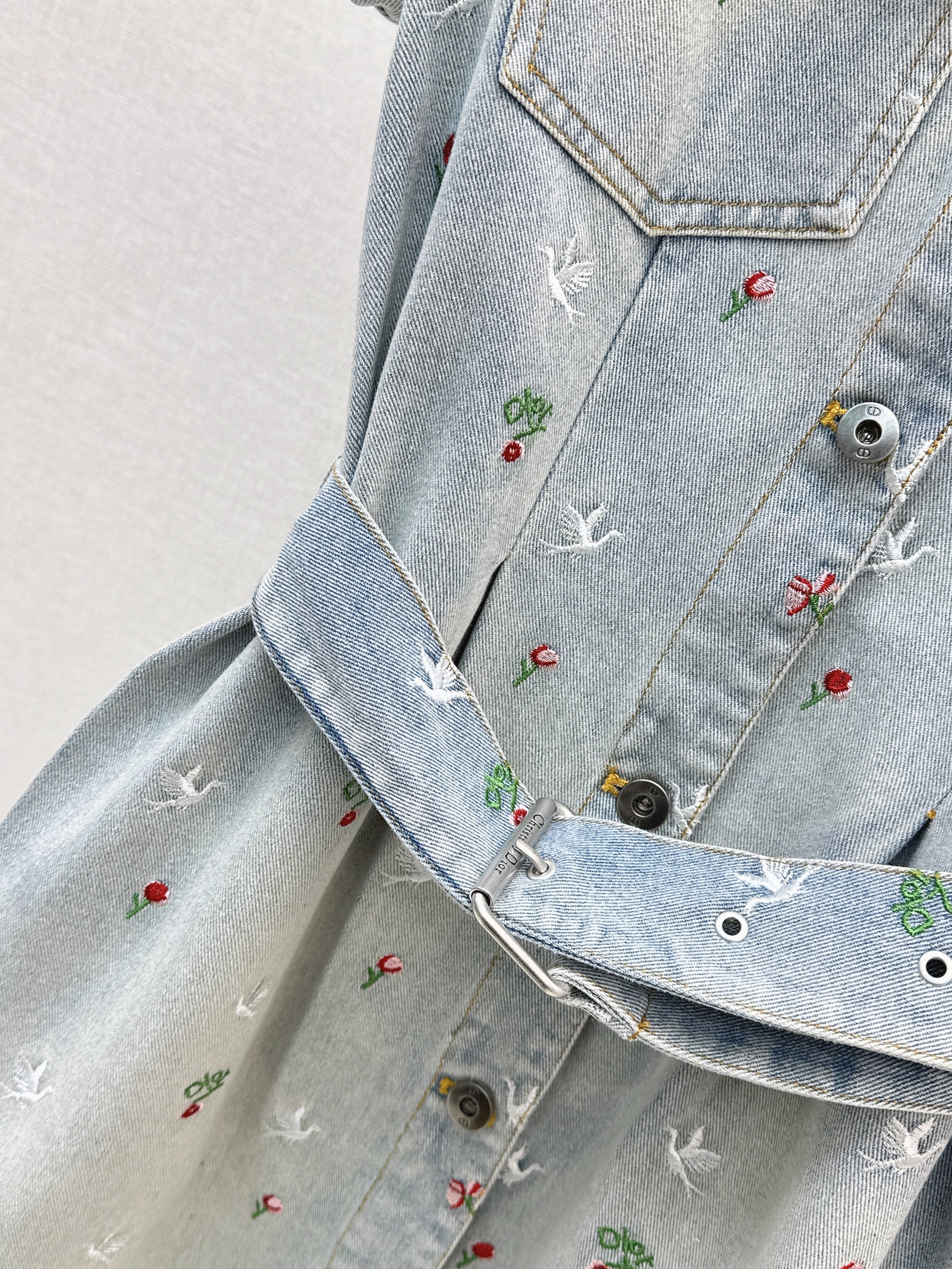 26SS Heavyweight Embroidered Denim Dress