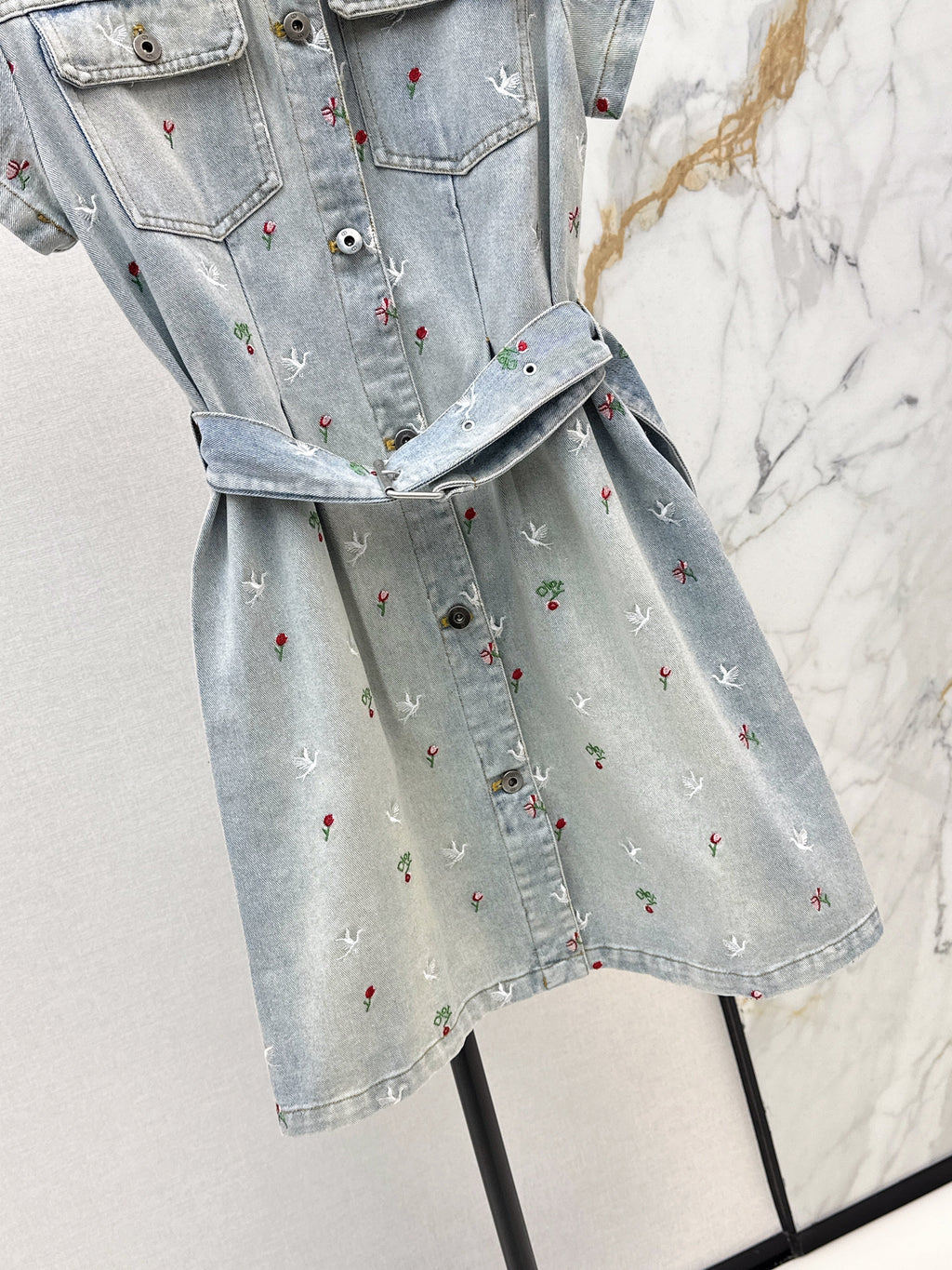 26SS Heavyweight Embroidered Denim Dress
