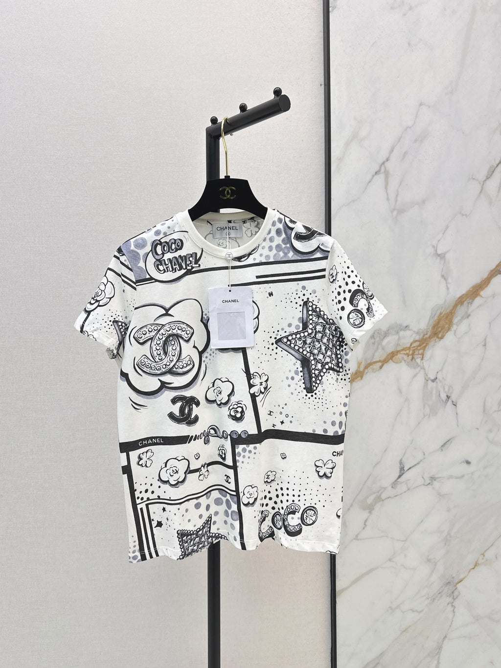26SS Camellia & Pearl Chain Print Short-Sleeve T-Shirt