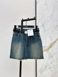 26SS Embroidered Denim Skirt with Belt Detail