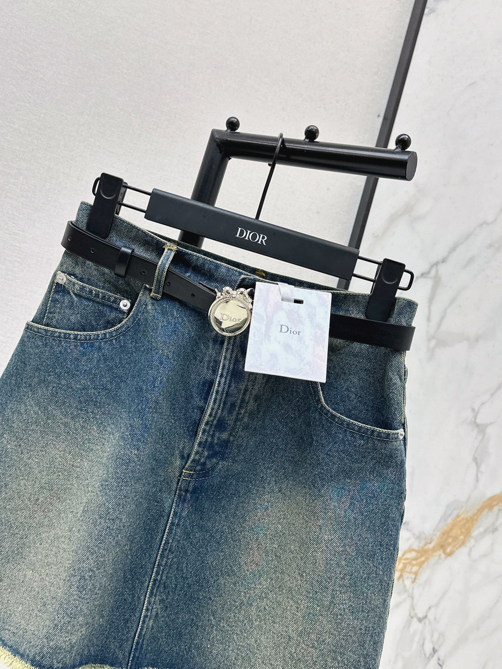 26SS Embroidered Denim Skirt with Belt Detail