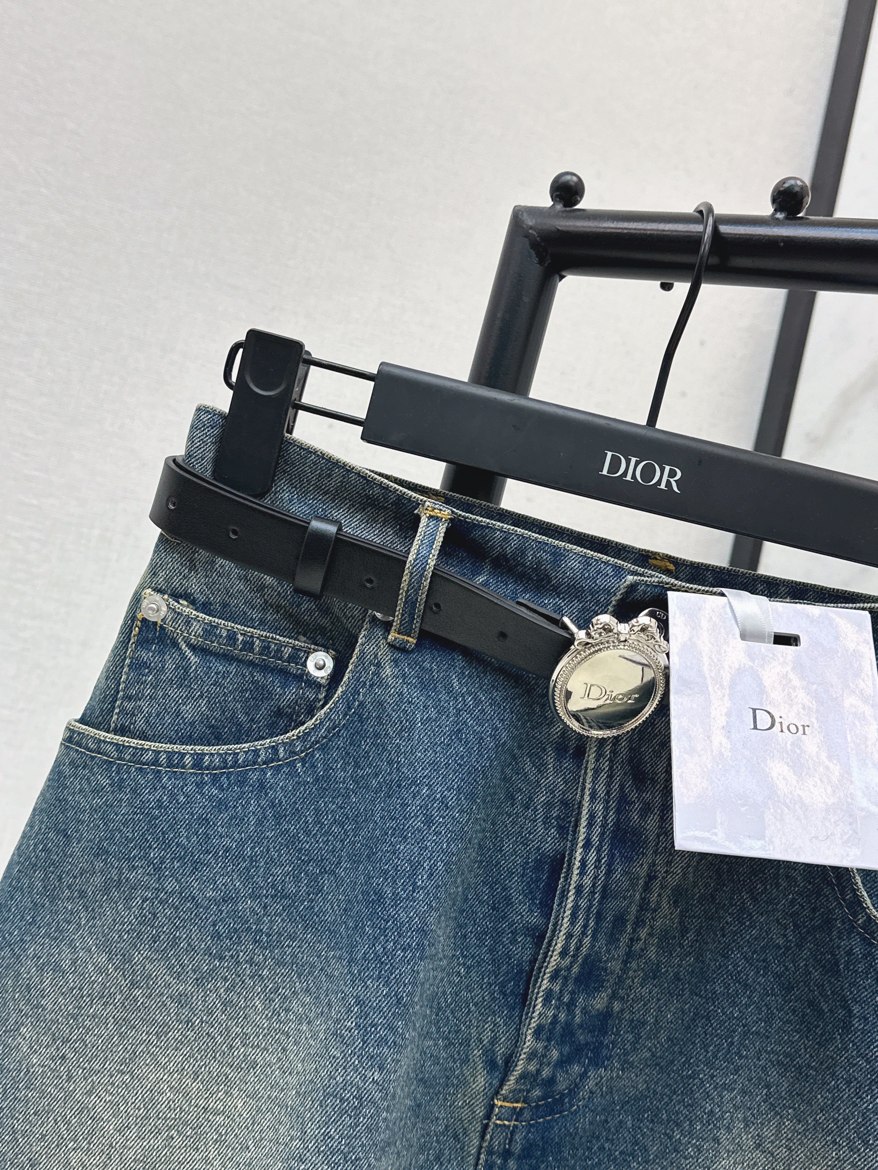 26SS Embroidered Denim Skirt with Belt Detail