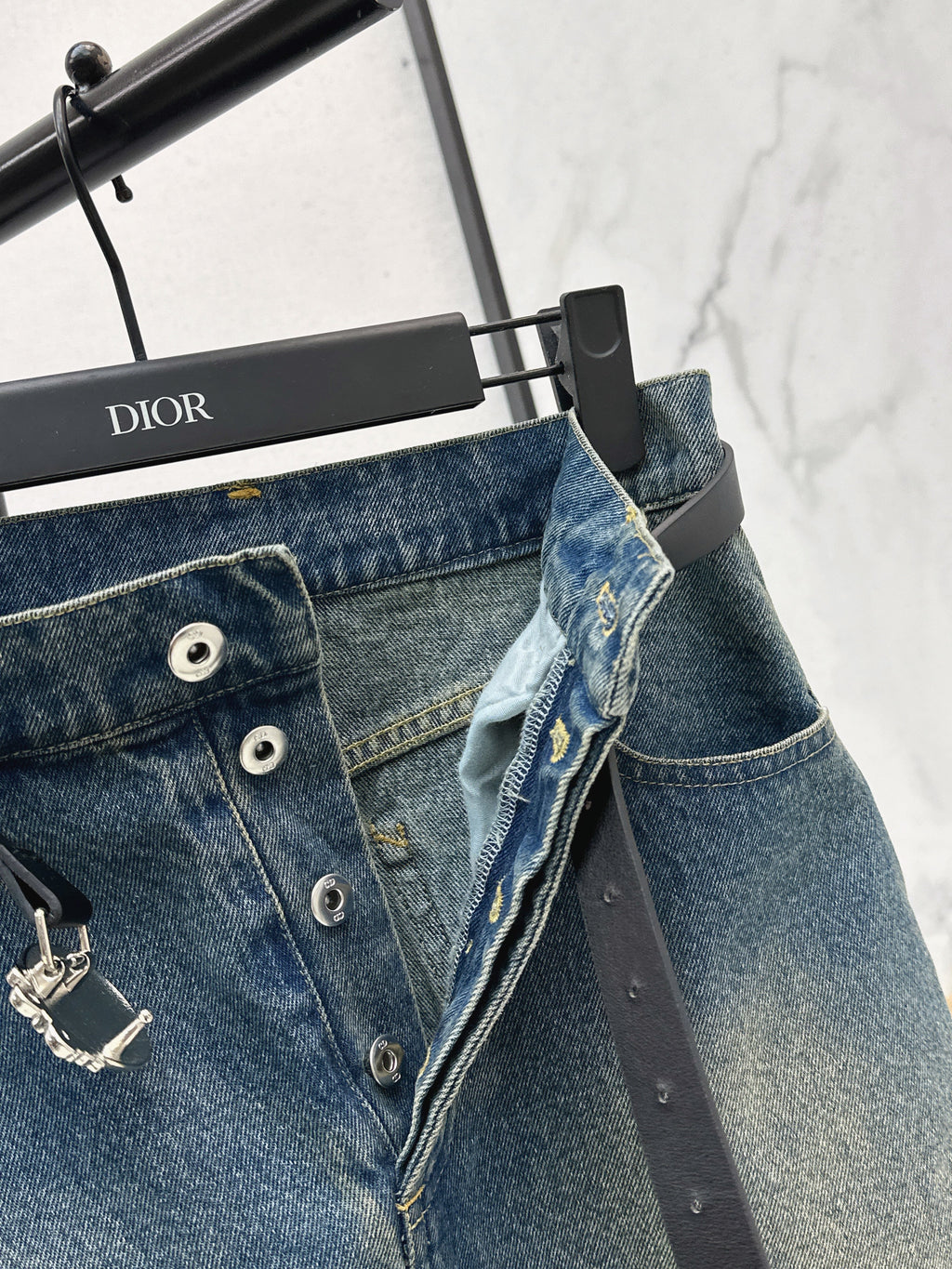 26SS Embroidered Denim Skirt with Belt Detail