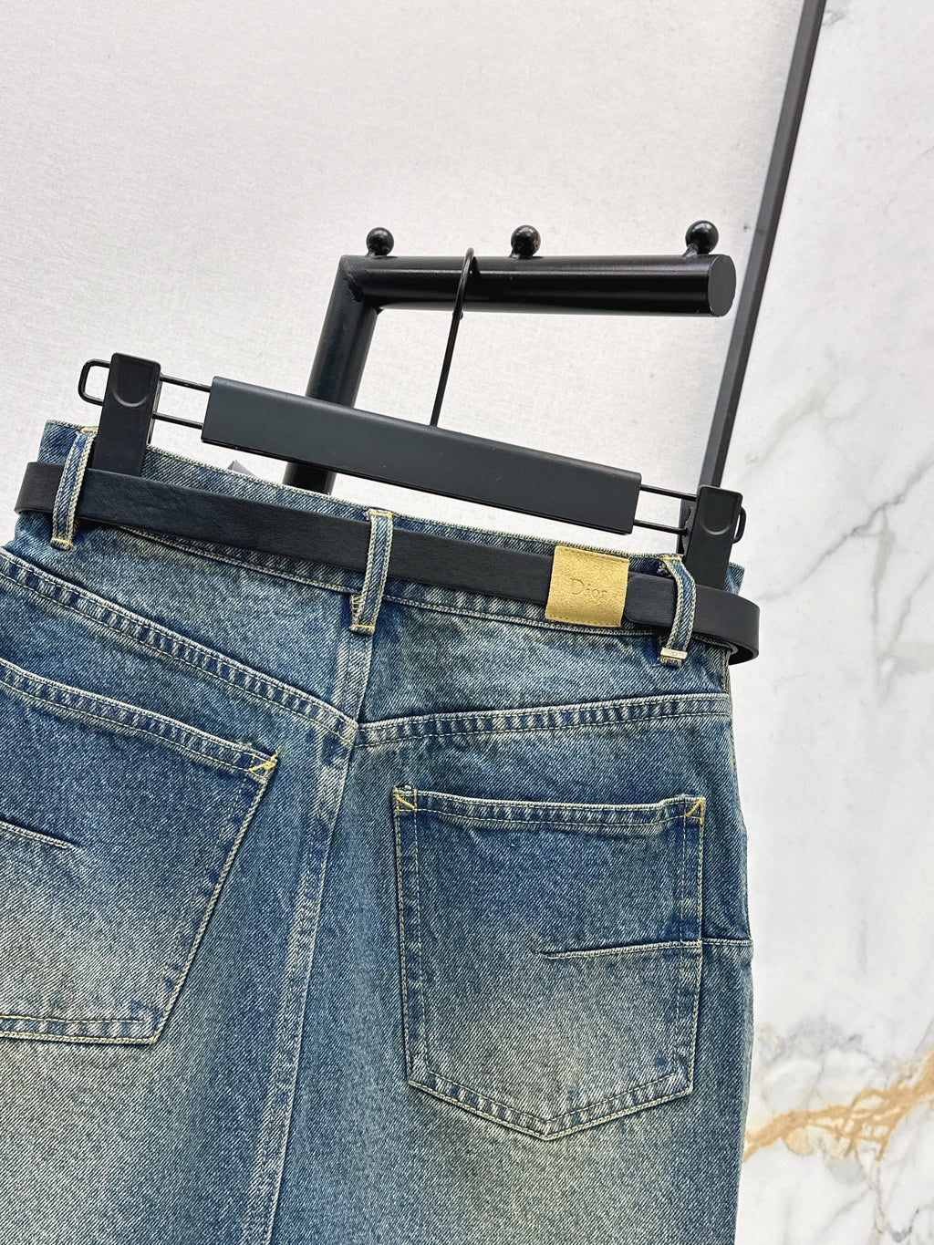 26SS Embroidered Denim Skirt with Belt Detail