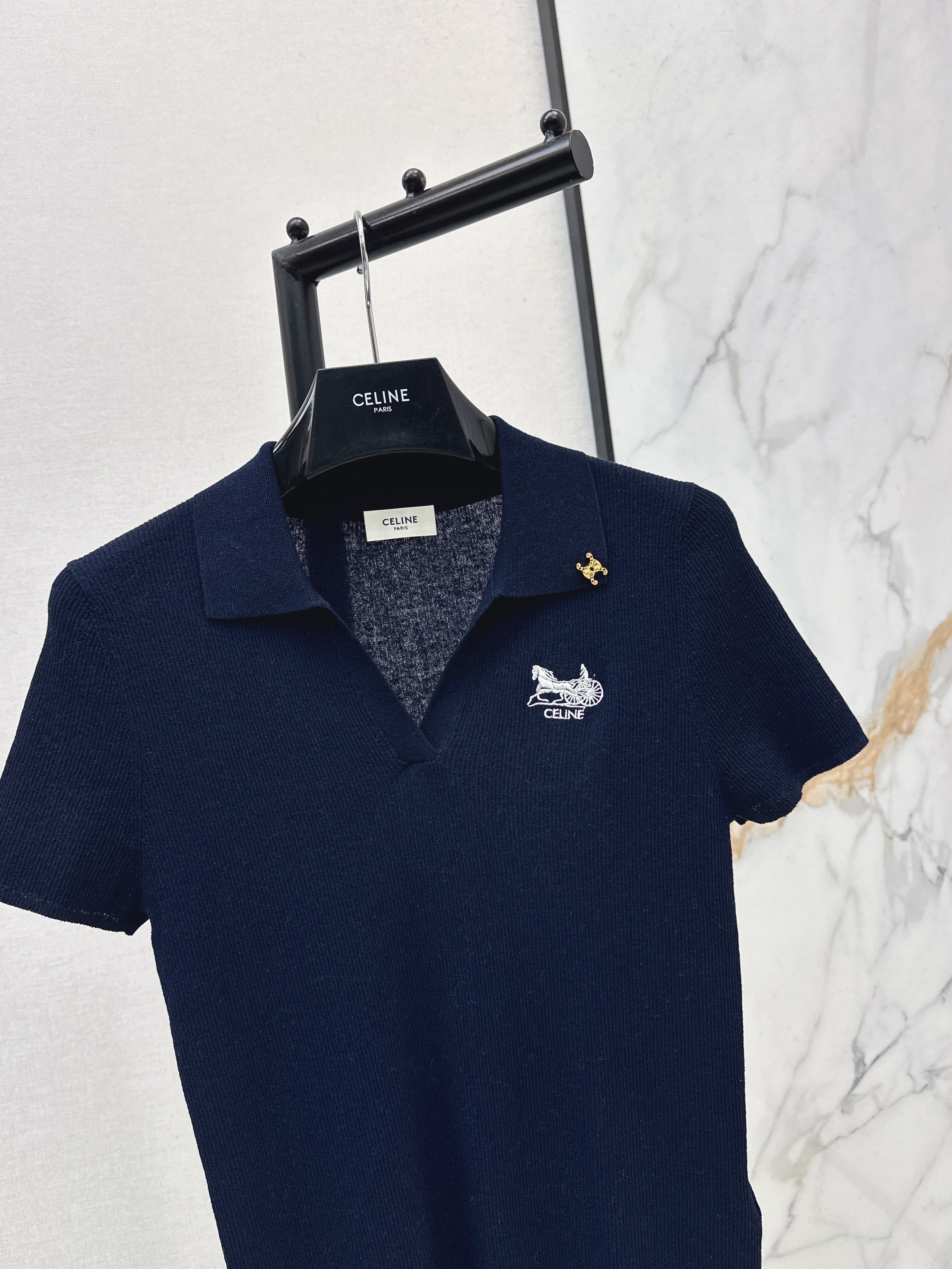 26SS Embroidered-Trim Collared Knit Sweater