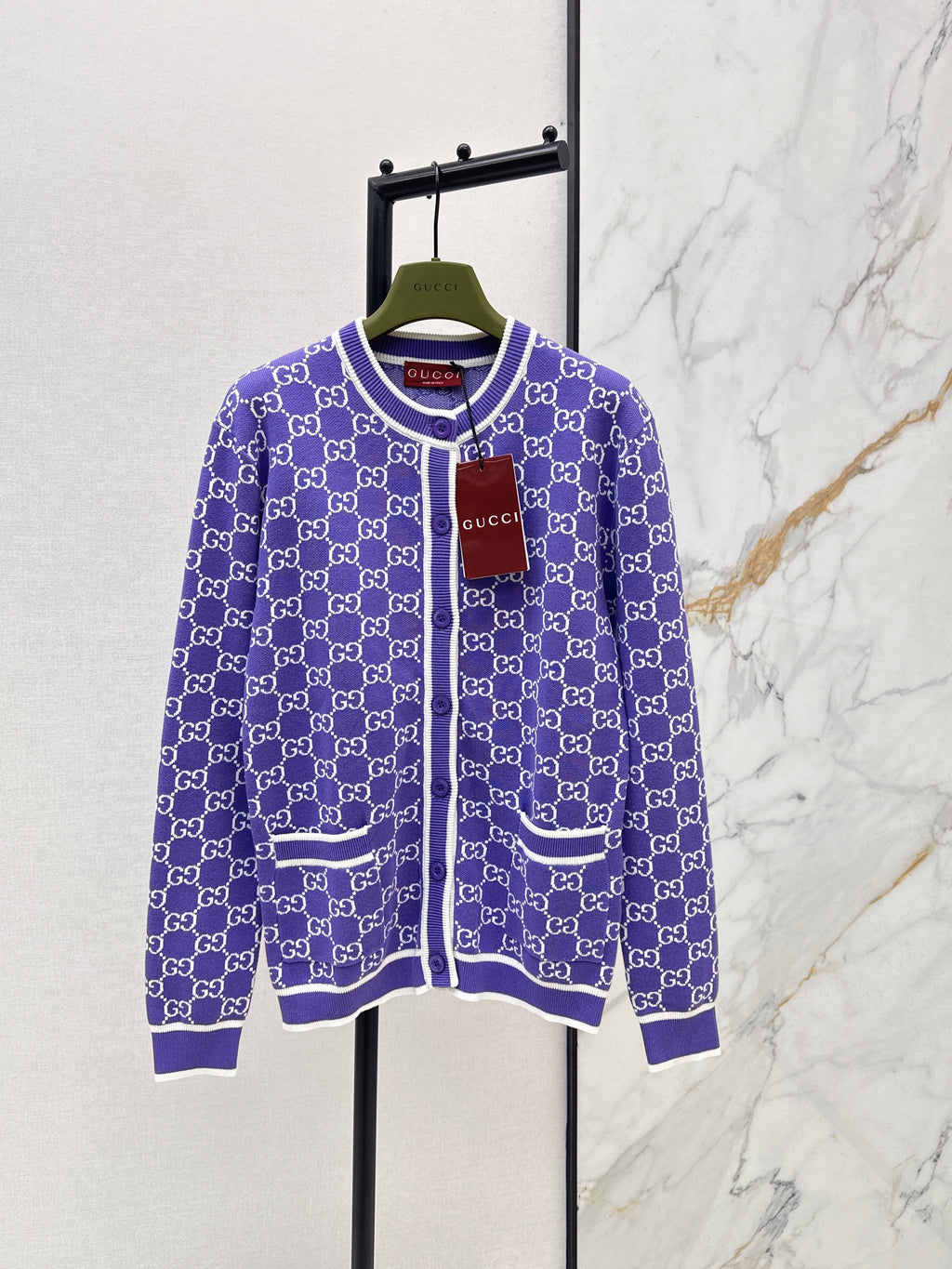 26SS Classic Jacquard-Knit Crewneck Cardigan