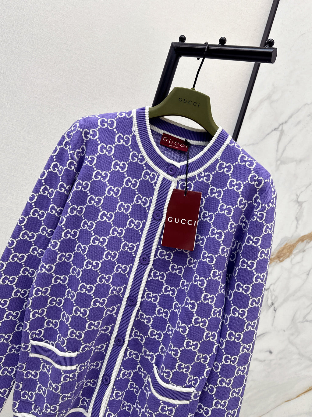 26SS Classic Jacquard-Knit Crewneck Cardigan
