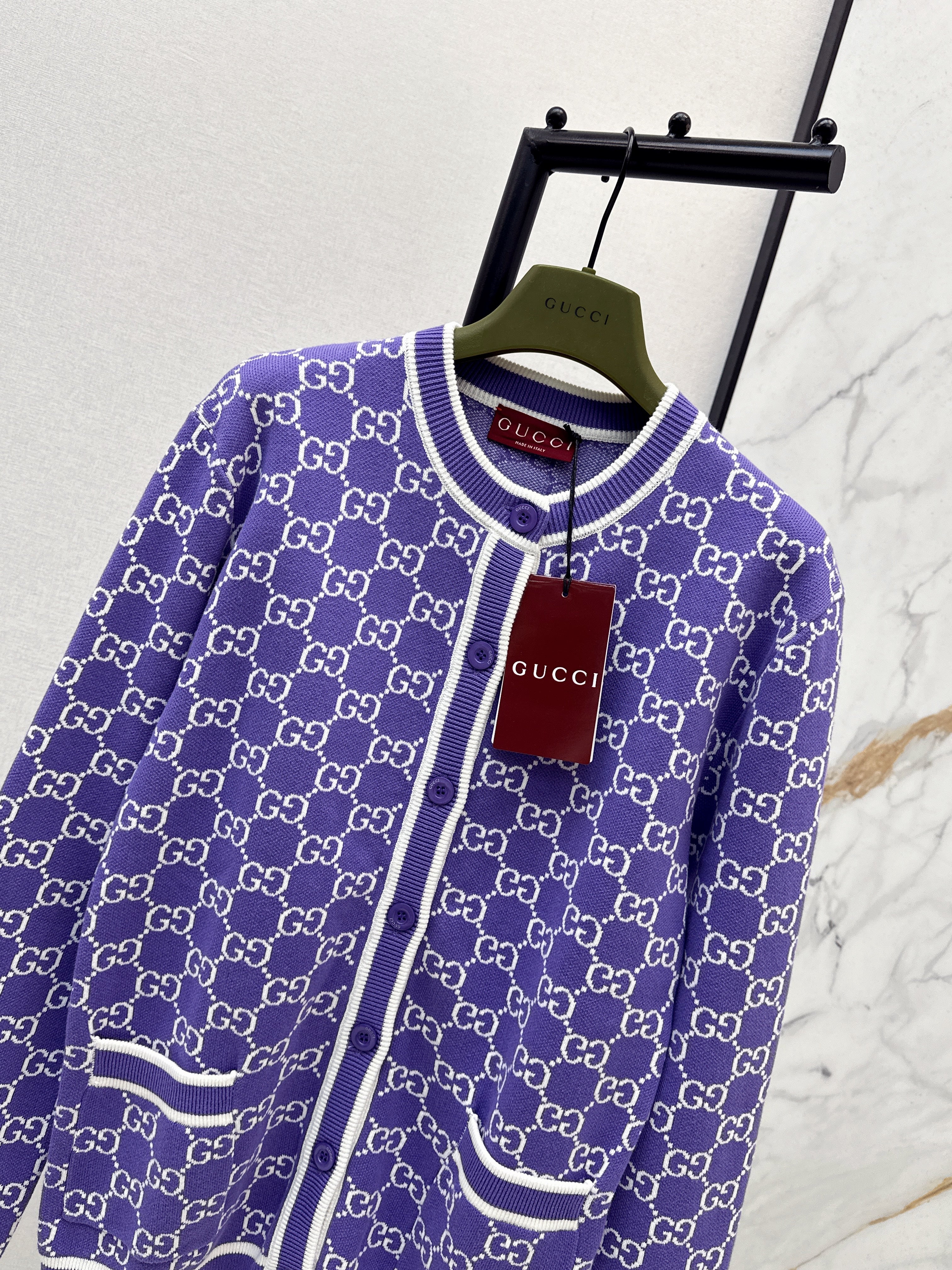 26SS Classic Jacquard-Knit Crewneck Cardigan