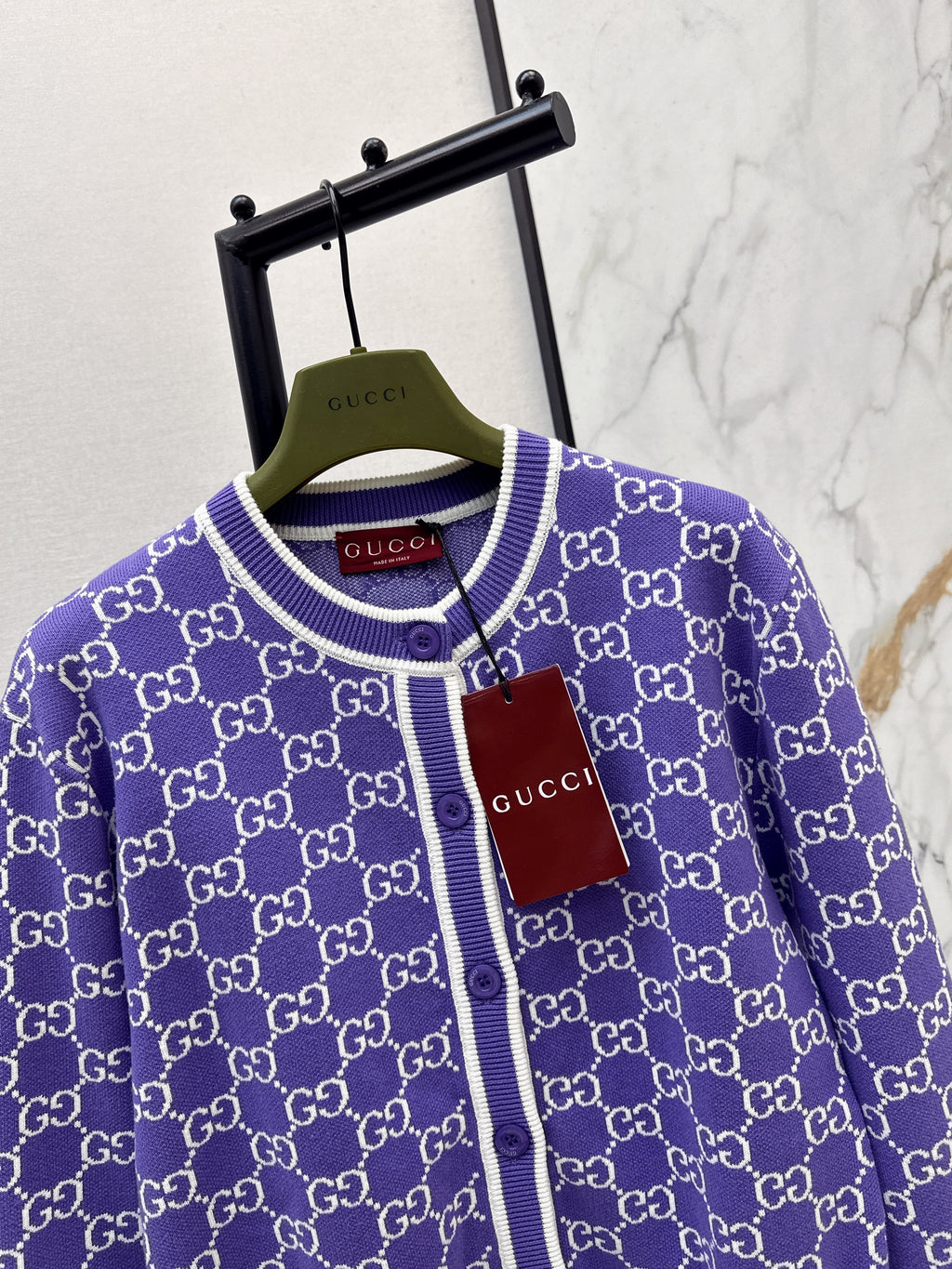 26SS Classic Jacquard-Knit Crewneck Cardigan
