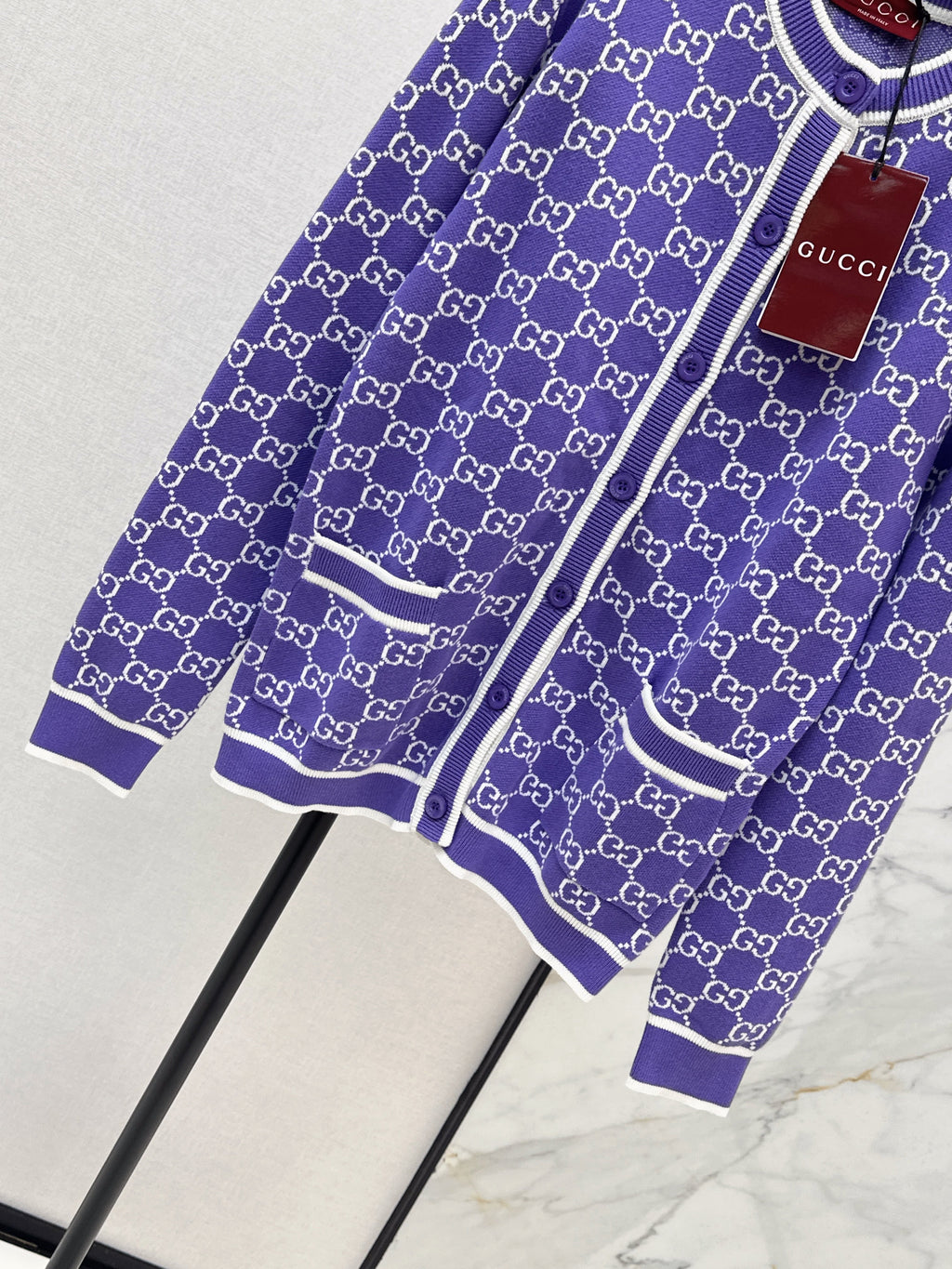 26SS Classic Jacquard-Knit Crewneck Cardigan