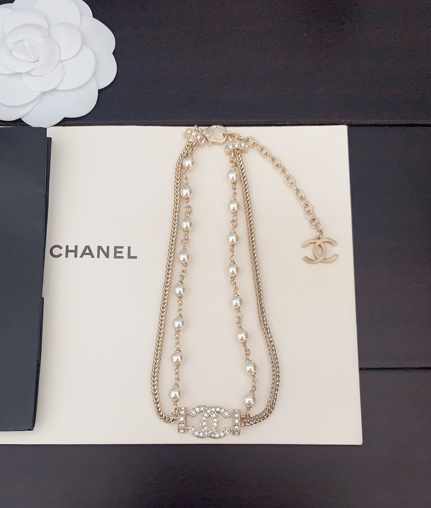 Fully diamond pearl double-layer necklace