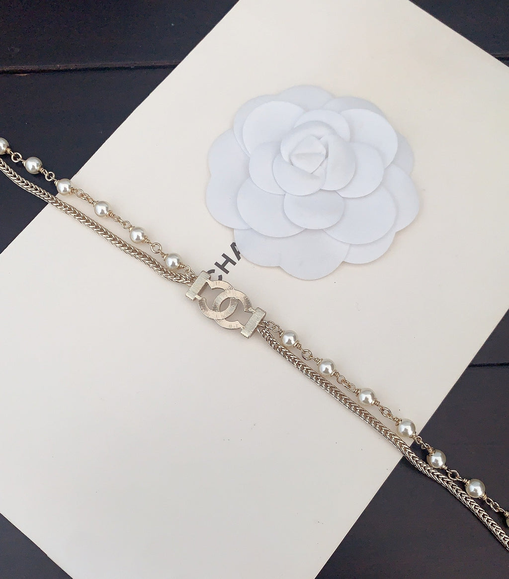 Fully diamond pearl double-layer necklace