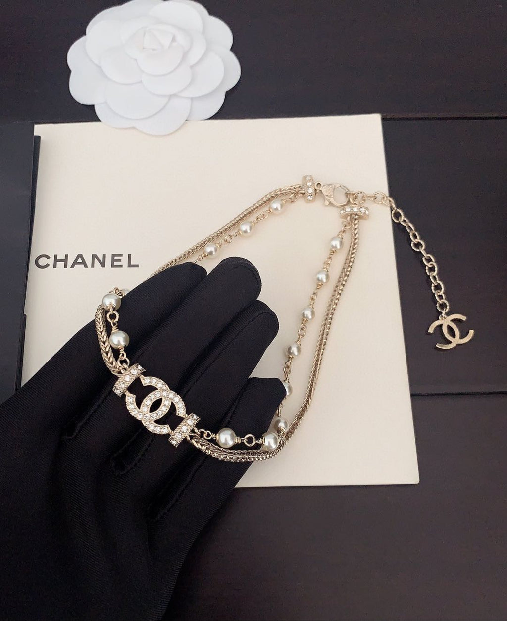 Fully diamond pearl double-layer necklace