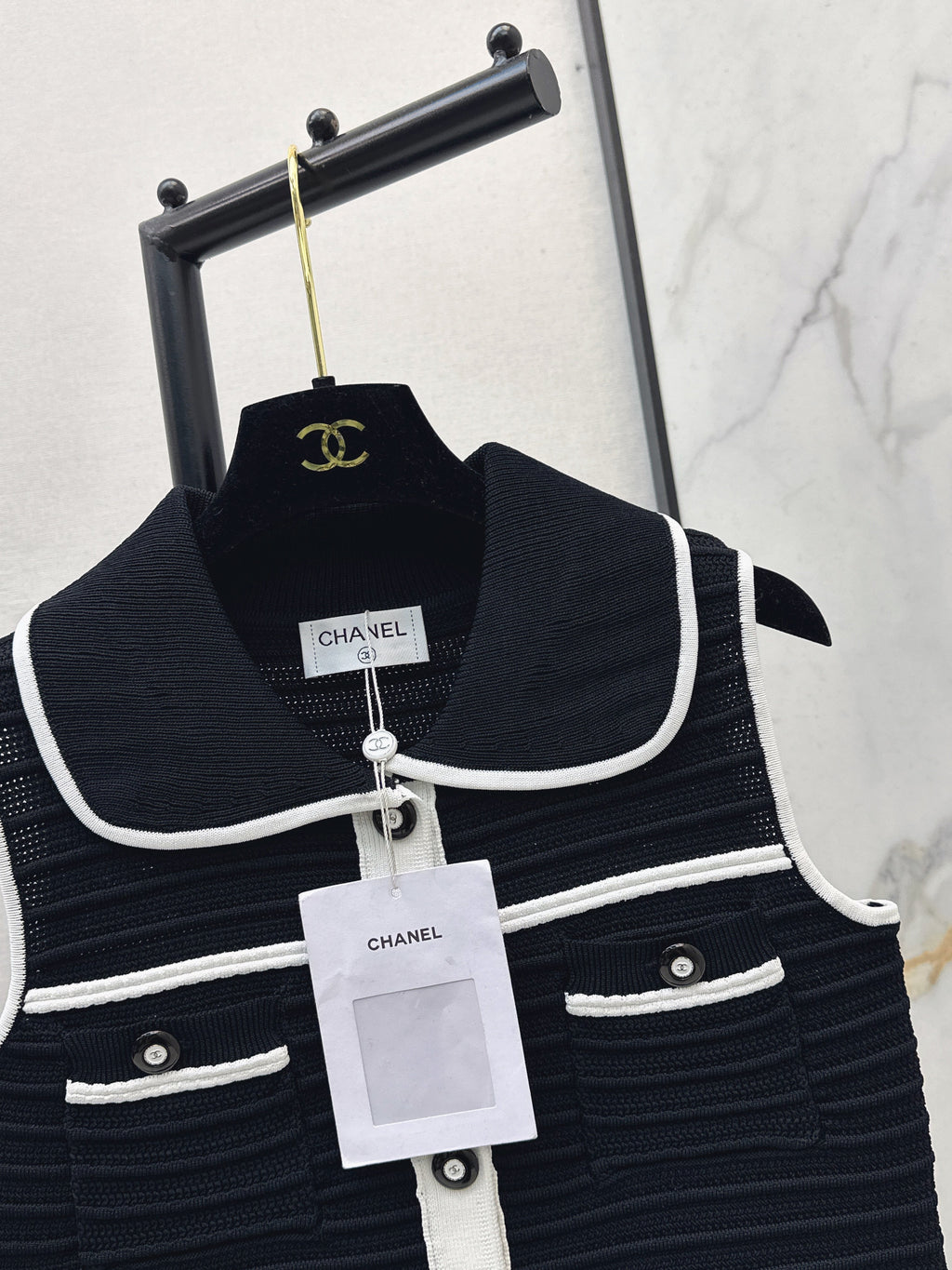 26SS Spring/Summer Color-Blocked Striped Peter Pan Collar Knit Short Sleeve