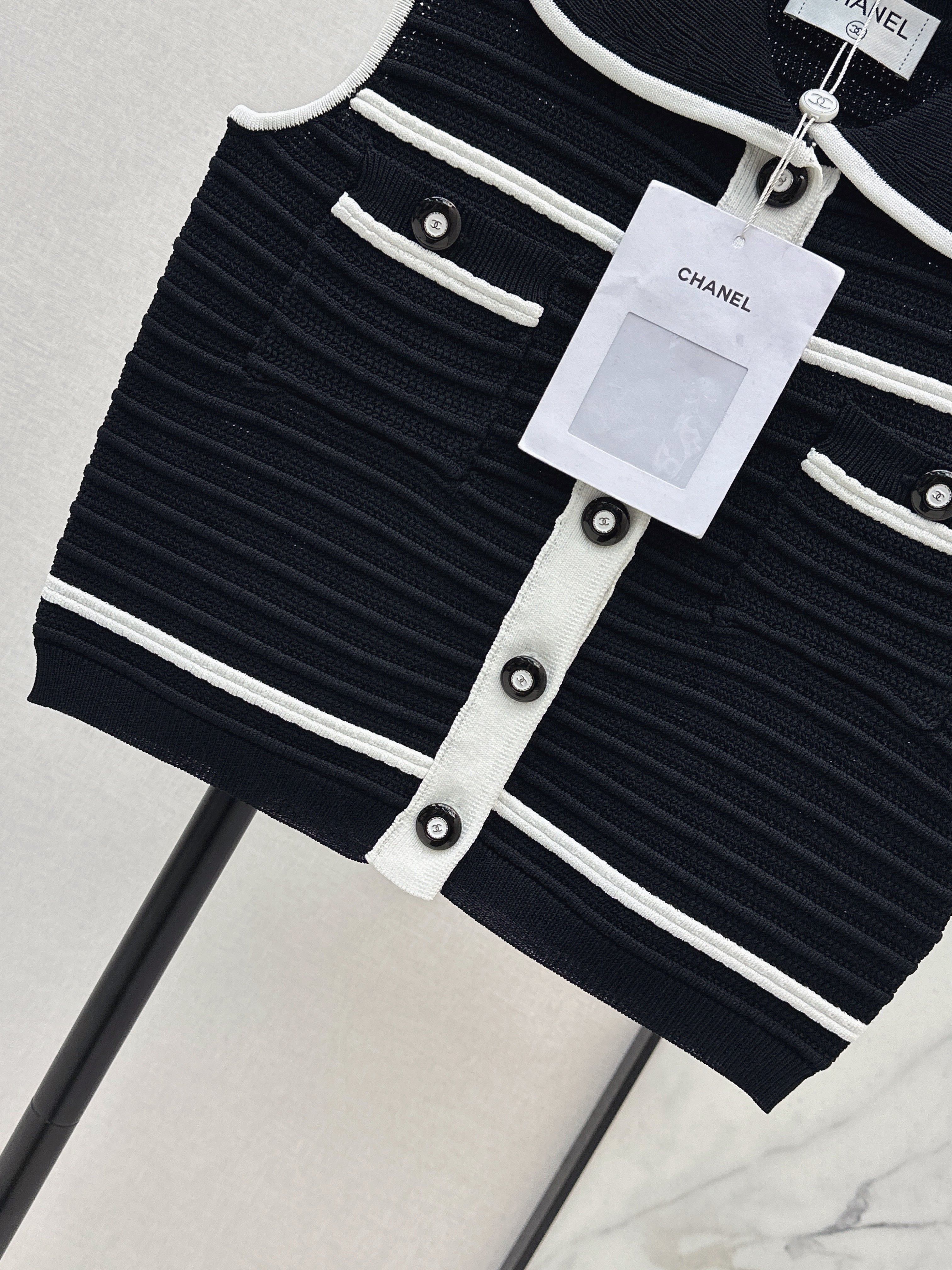 26SS Spring/Summer Color-Blocked Striped Peter Pan Collar Knit Short Sleeve