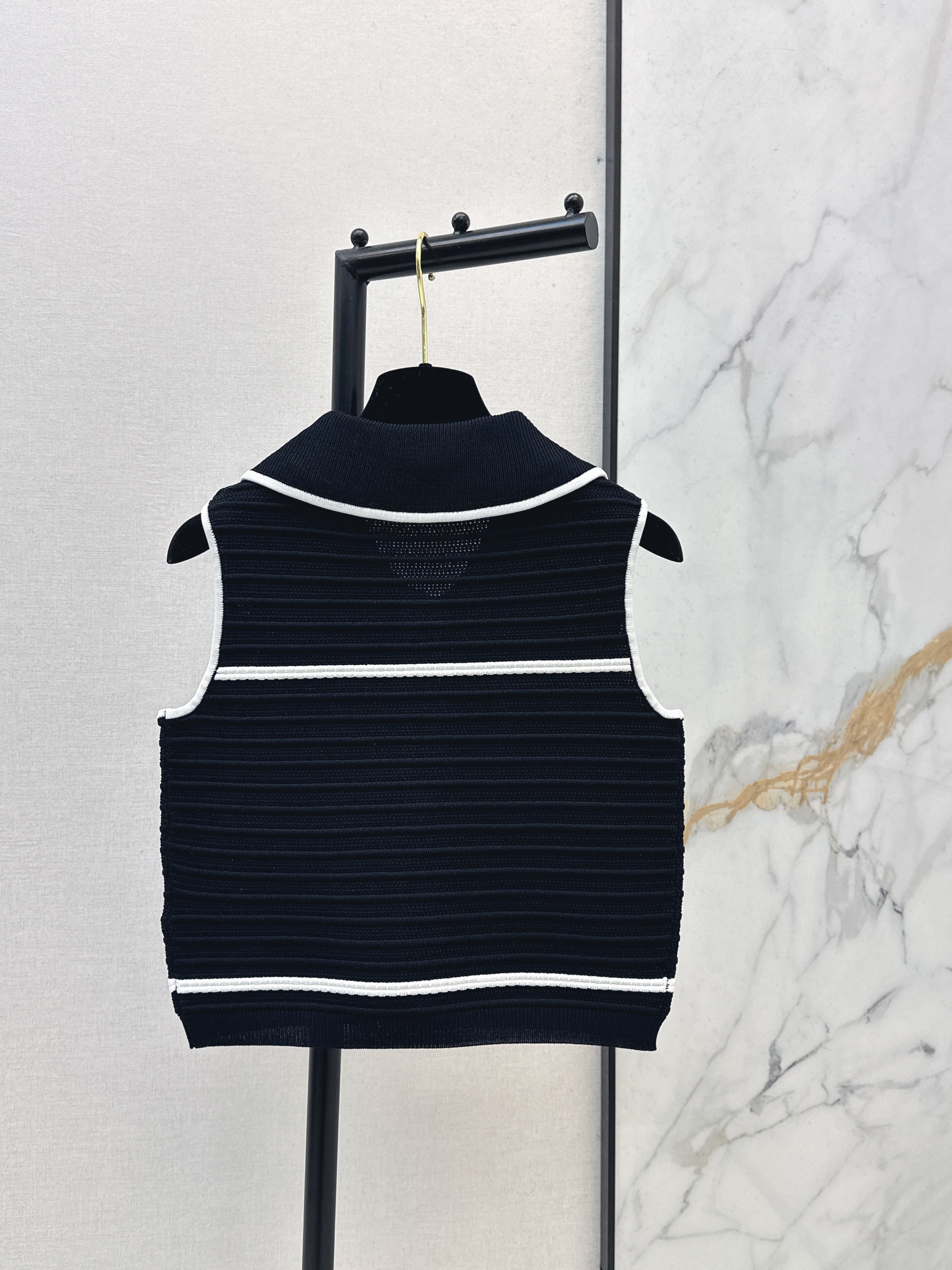 26SS Spring/Summer Color-Blocked Striped Peter Pan Collar Knit Short Sleeve