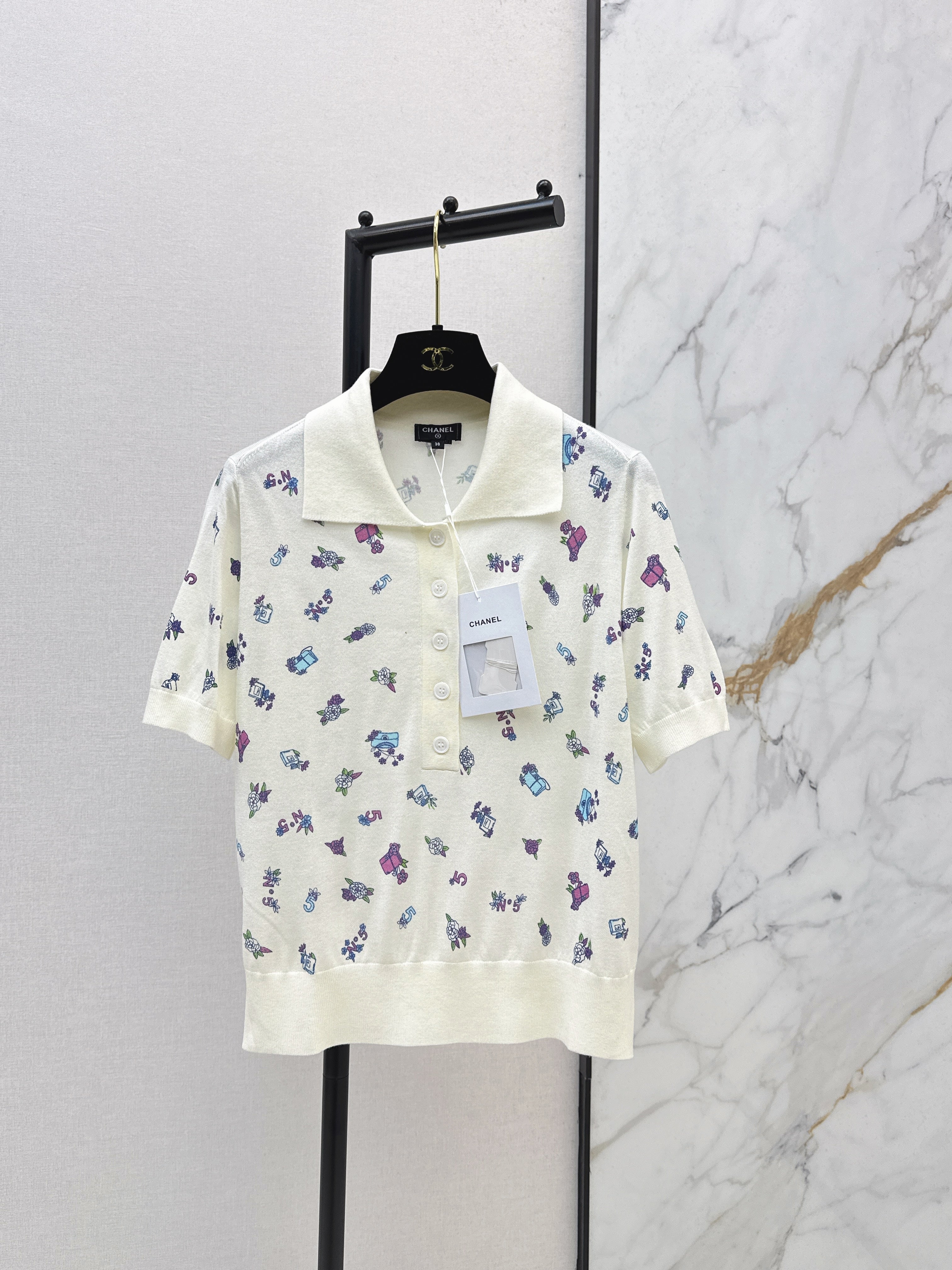 26SS Spring/Summer Newest Embroidered Floral Knit Top